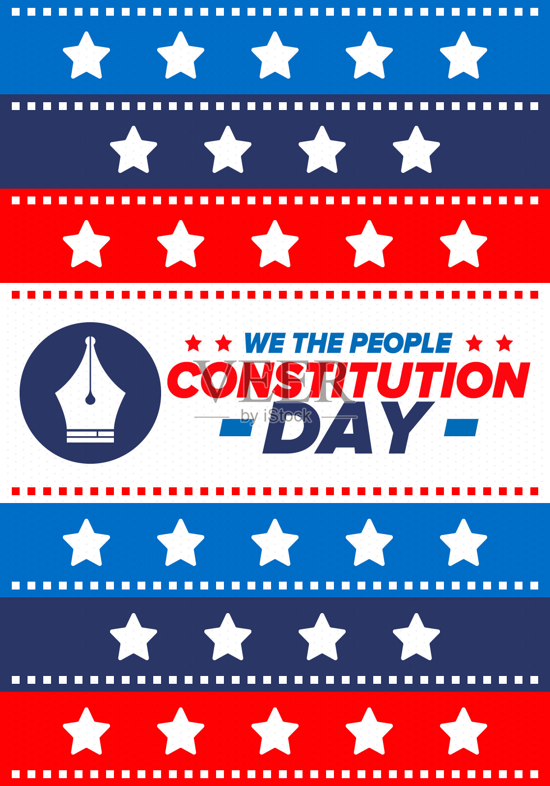 美国宪法日。节日,每年9月17日庆祝。国籍的一天。美国的一天。我们的人。爱国的美国元素。海报,卡片,横幅,背景。向量插画图片素材