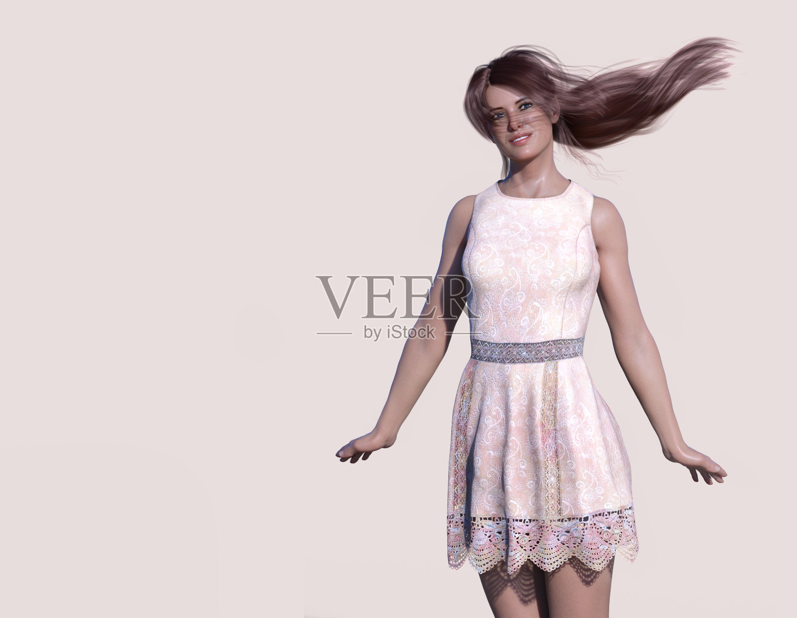 女人摆姿势。人是不真实的。她是一个3D渲染,因此不需要模型发布。照片摄影图片