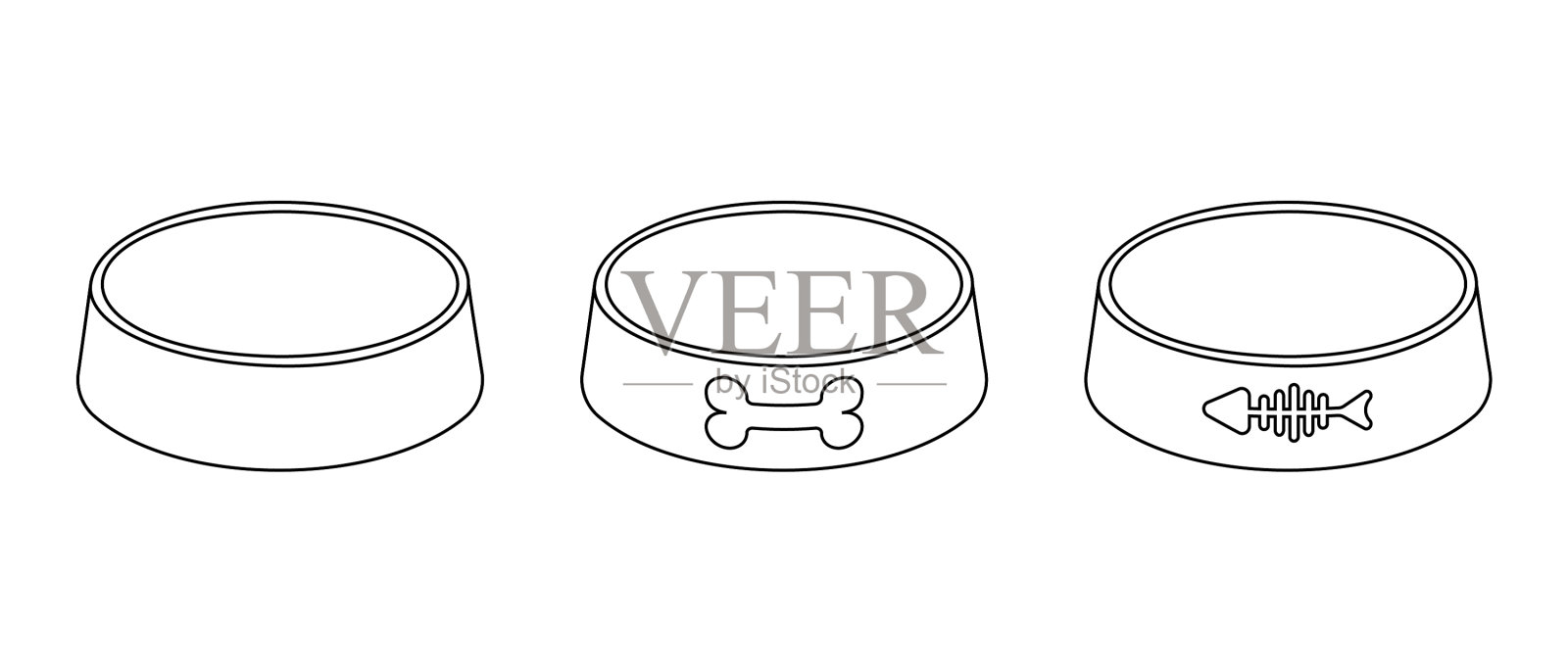 空的宠物食物碗勾勒出狗和猫的图标插画图片素材