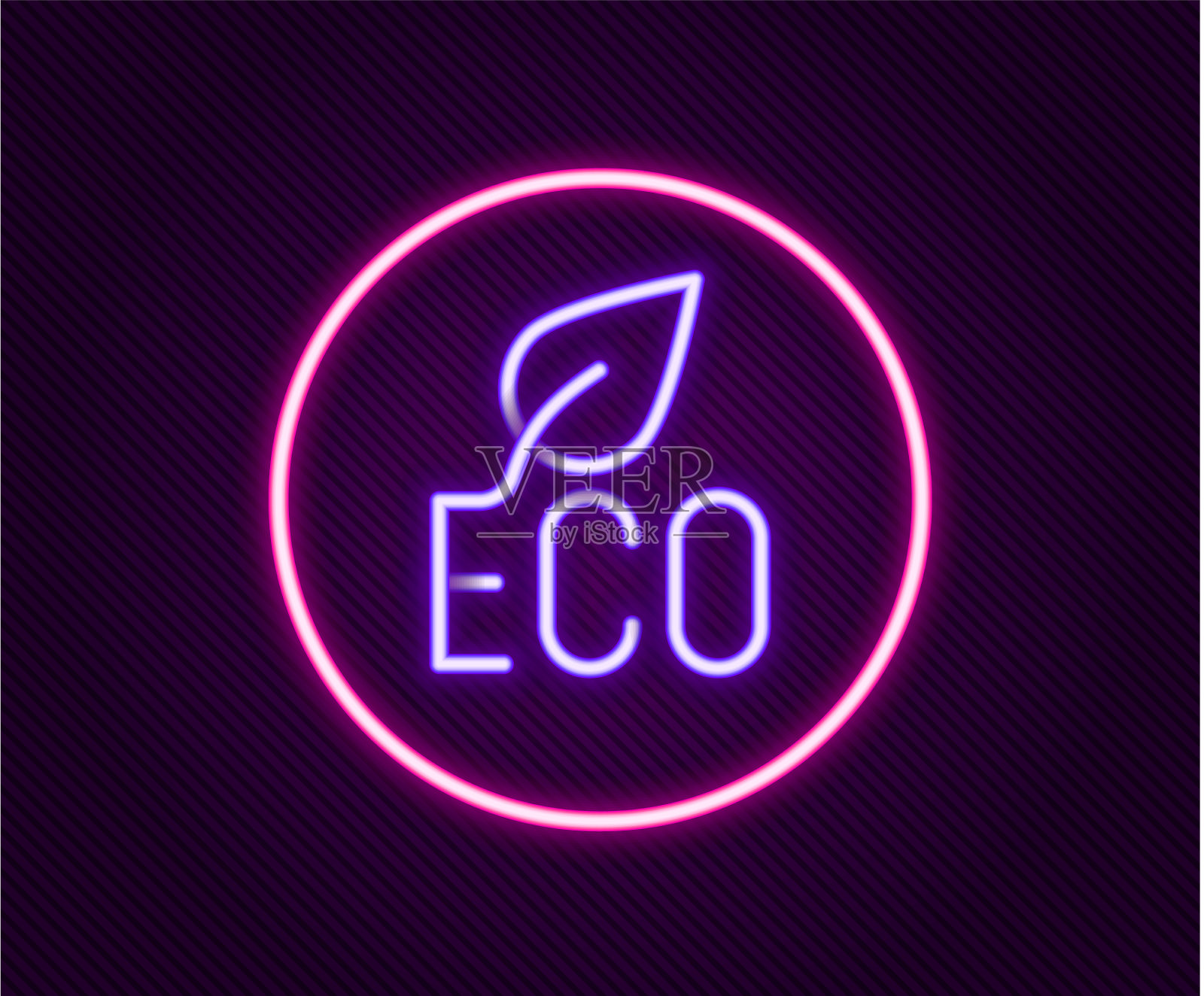 发光的霓虹灯线叶生态符号图标孤立插画图片素材