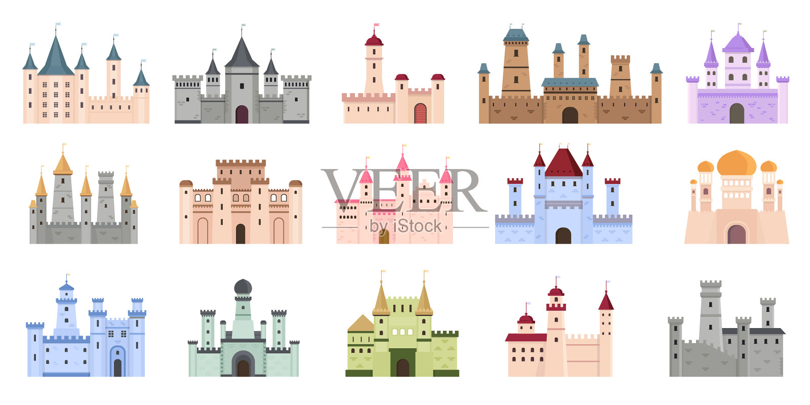 中世纪城堡,童话般的建筑堡垒设计元素图片