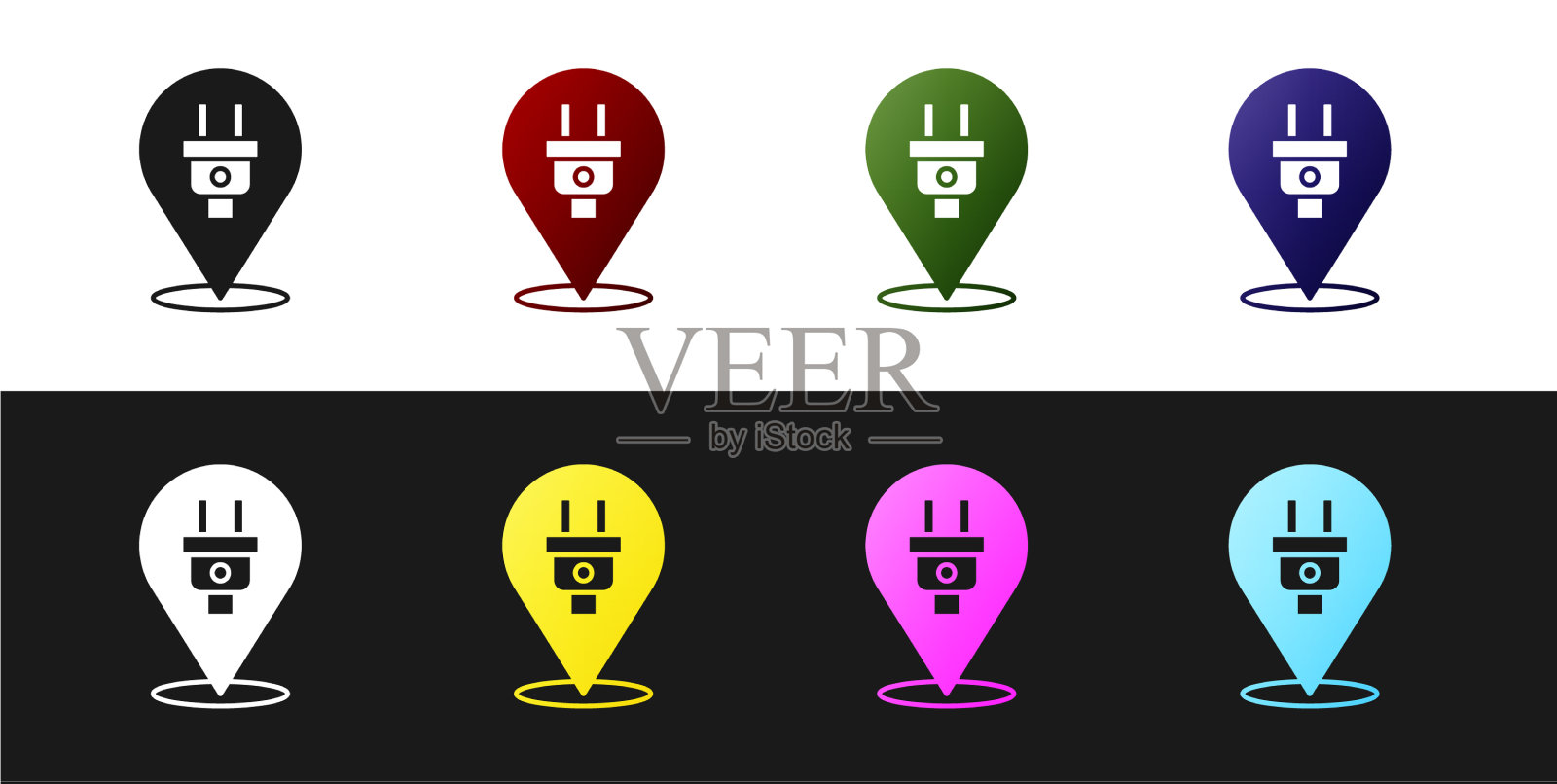 设置电插头图标隔离在黑色和白色图标素材