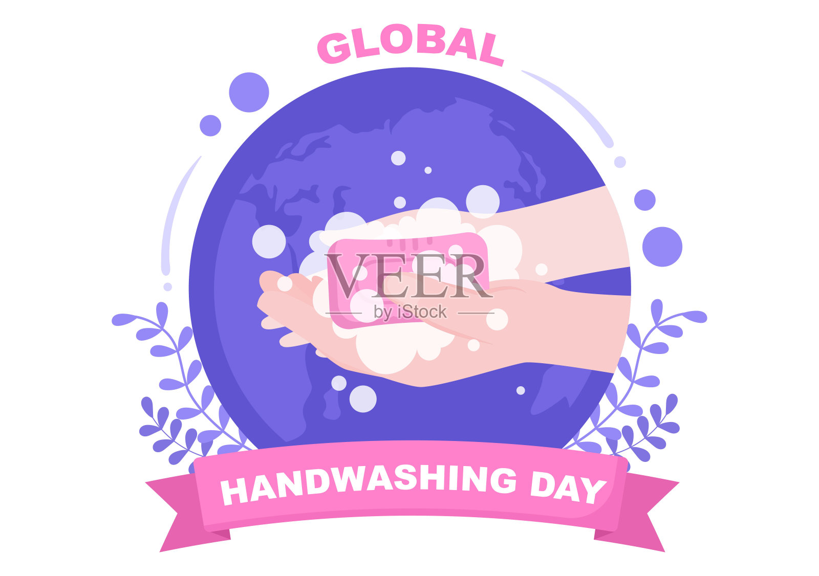 用肥皂水泡沫洗手,预防Covid - 19,日常护理,消毒,抗菌和卫生。背景矢量图插画图片素材