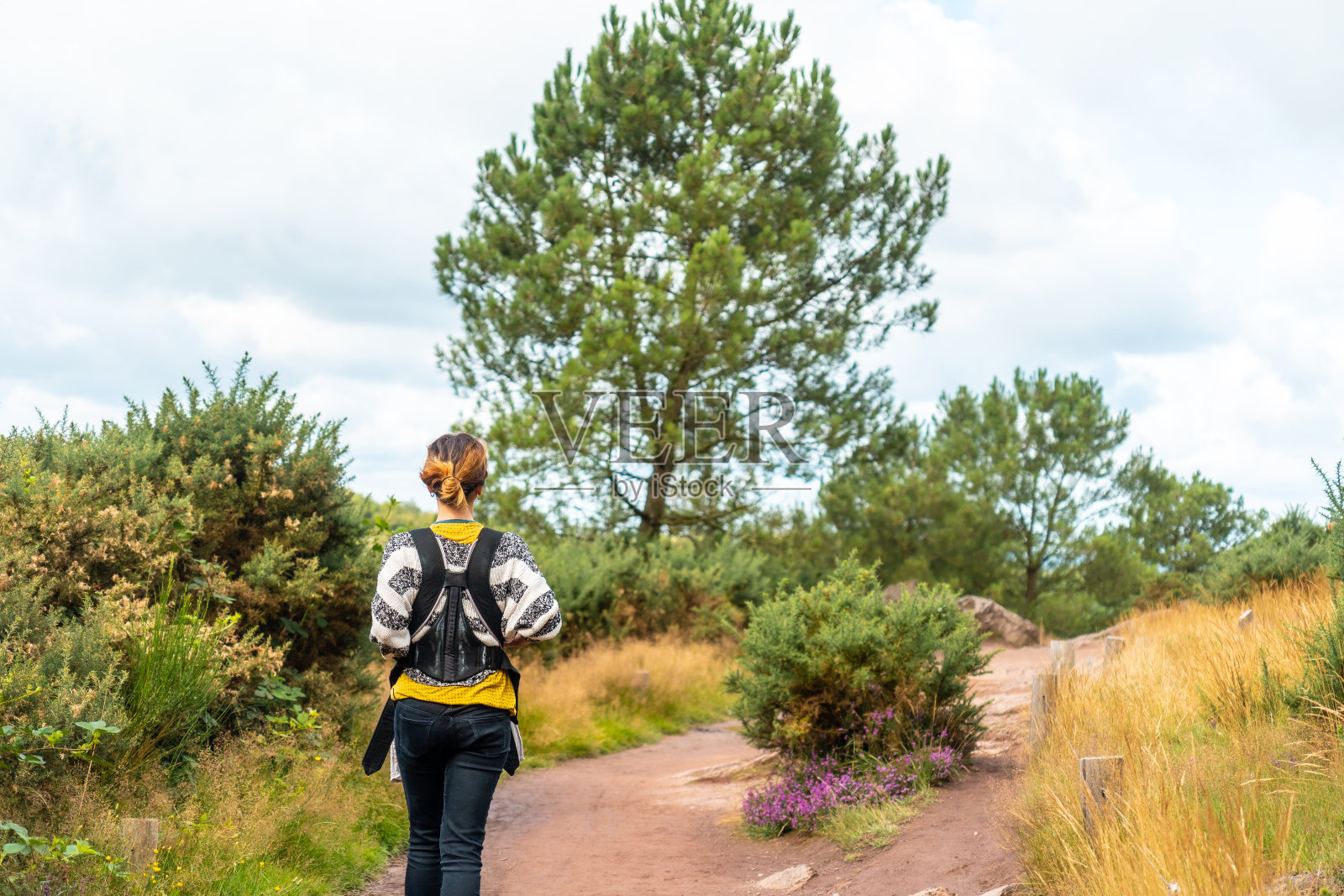 一位年轻的母亲带着她的孩子在Broceliande森林里。Broceliande森林是法国的一座神秘森林,位于雷恩附近布列塔尼的Ille et Vilaine区。法国照片摄影图片
