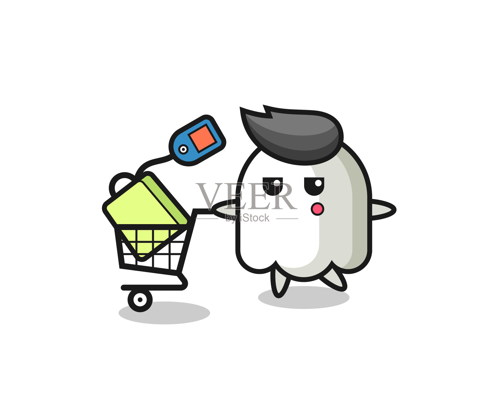 带着购物车的鬼卡通插画图片素材