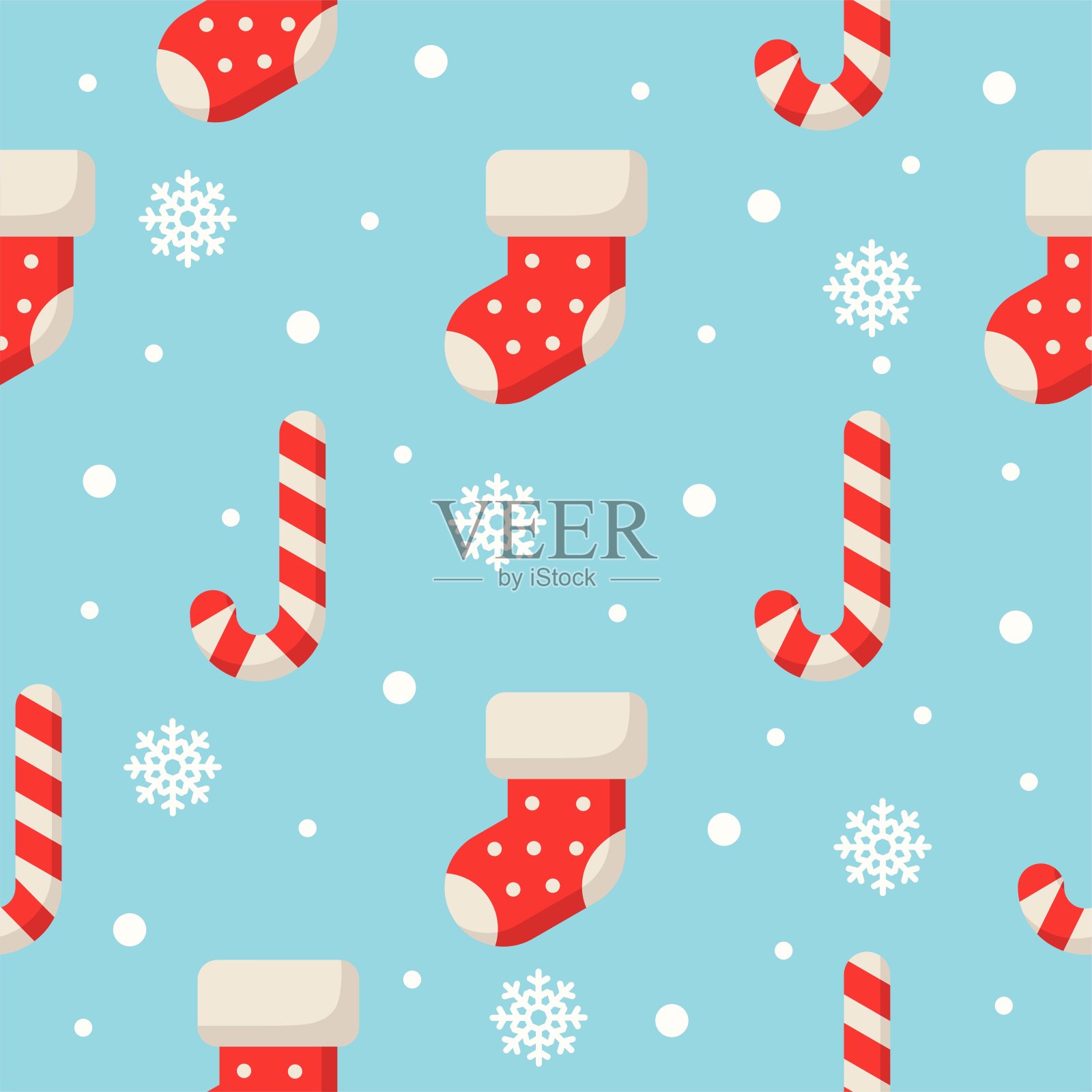 圣诞人物无缝模式在蓝色背景。矢量插图。插画图片素材