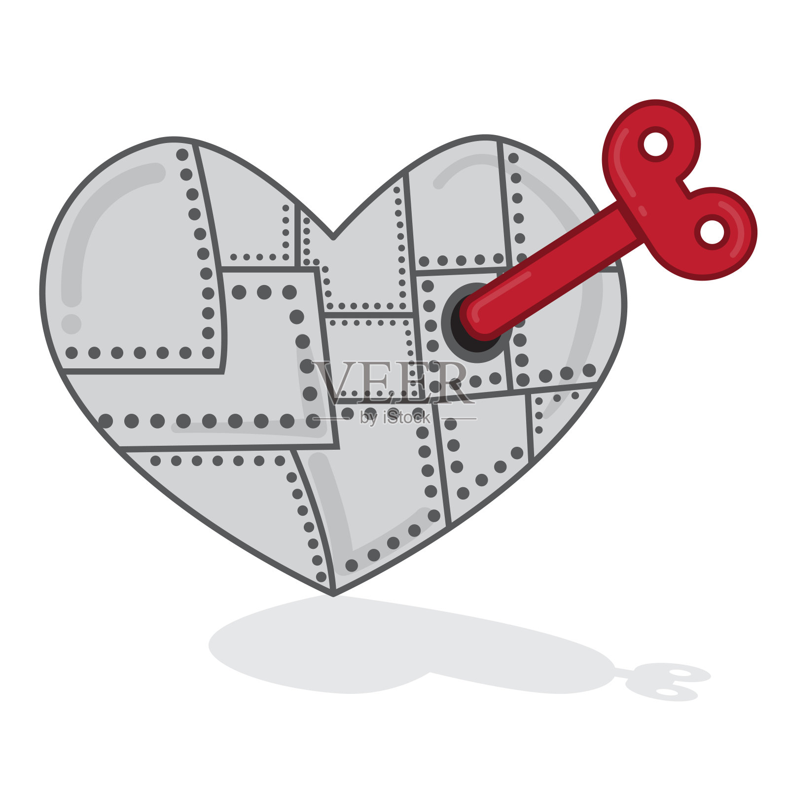 铁心和红色钥匙的爱情锁统一仪式孤立在白色的背景。设计填充线卡通可爱概念向量,插图图标。情人节,爱情节,敞开心扉,结婚,情侣设计元素图片