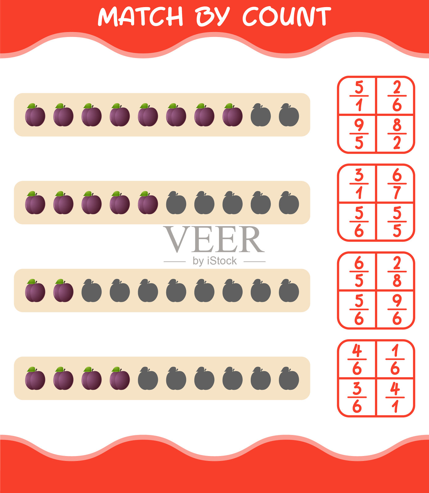 Match count卡通李子Match and count插画图片素材
