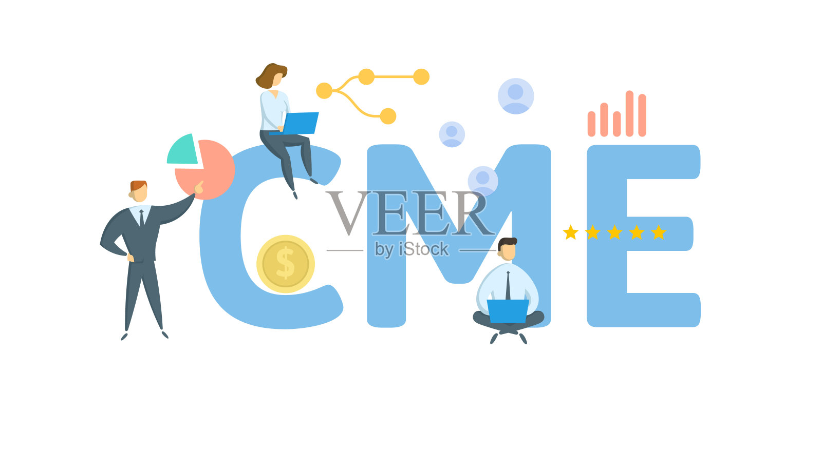 CME,芝加哥商品交易所。概念与关键字,人和图标。平面向量插图。孤立在白色的。插画图片素材