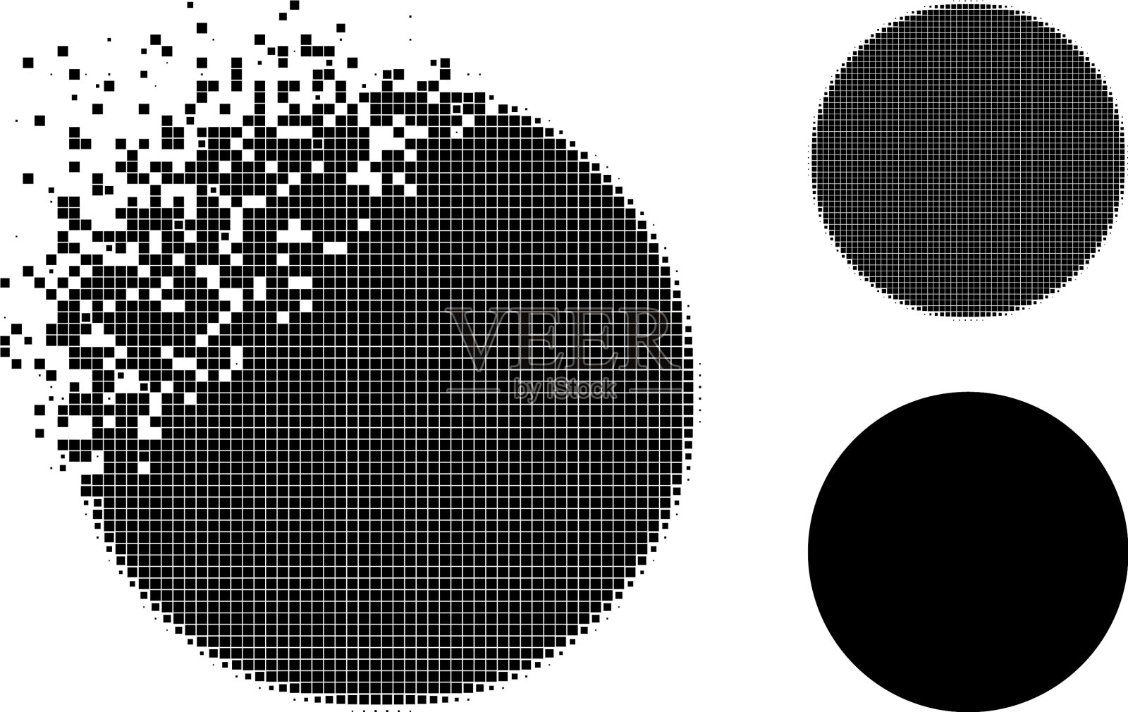 侵蚀像素圆图标与半色调版插画图片素材