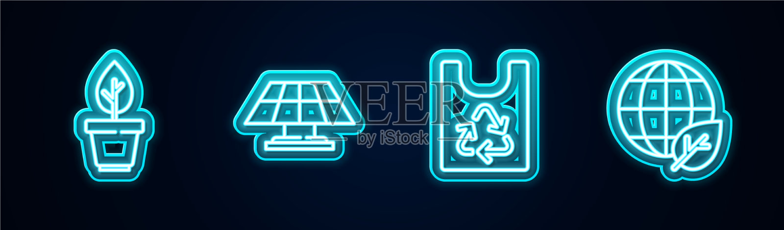 在花盆中设置太阳能板塑料生产线插画图片素材