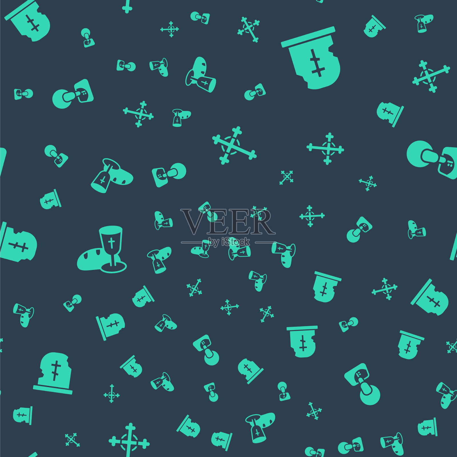 设置基督十字架坟墓与墓碑高脚杯图标素材