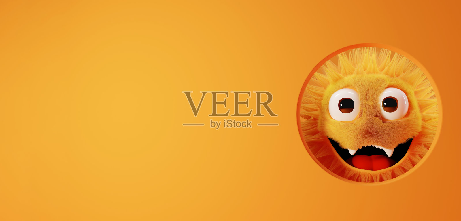 万圣节有趣的小怪兽从墙后偷看。从3 d渲染。照片摄影图片