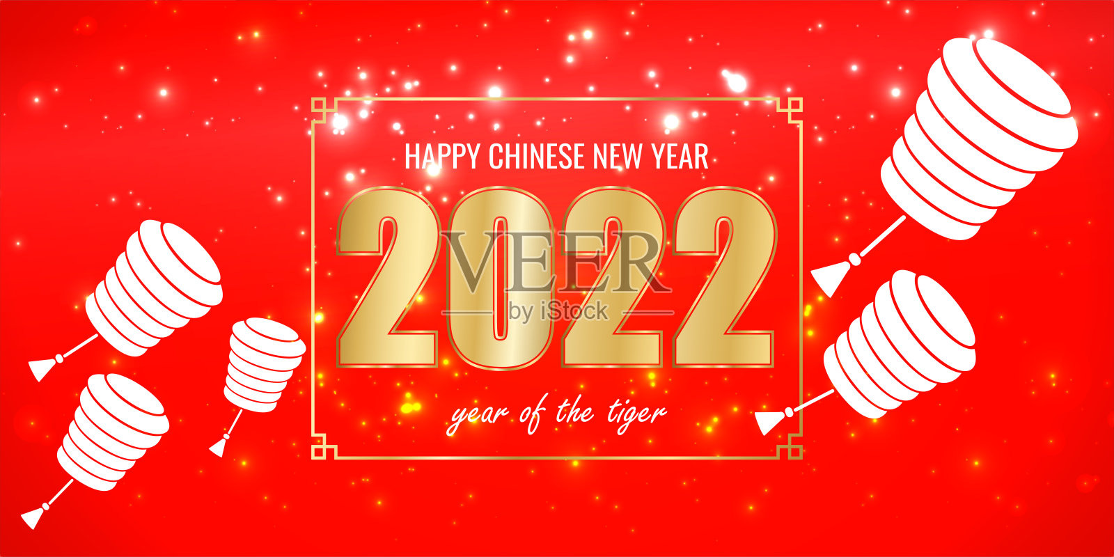 2022年中国虎年。日历海报,海报,贺卡设计。中国传统艺术剪纸灯笼和金色数字2022的红色背景。矢量图设计模板素材