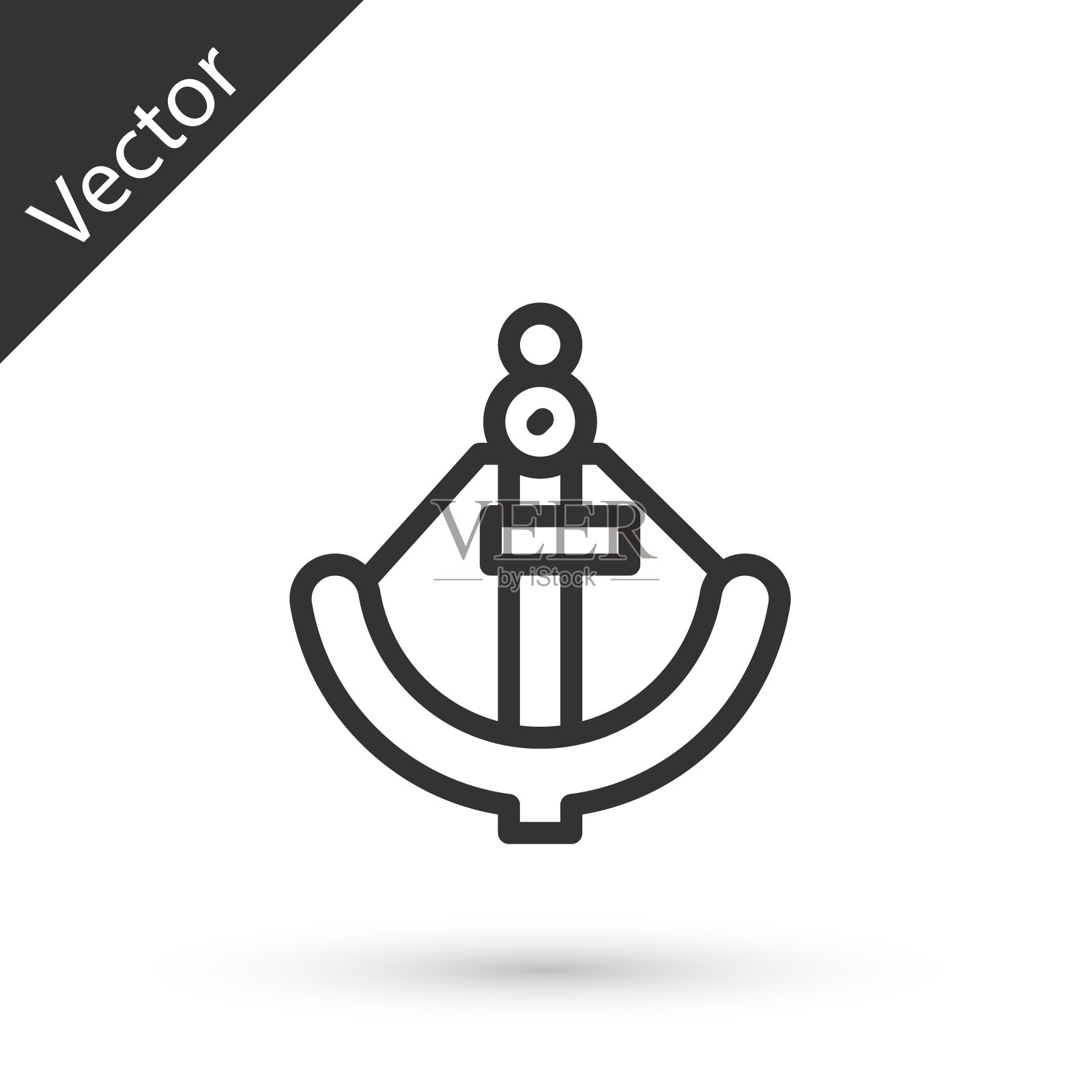 灰色线锚图标隔离在白色背景。向量设计元素图片