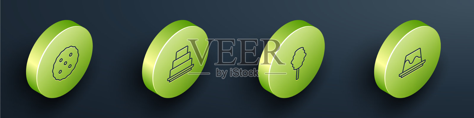 设置等距线饼干或棉花饼干饼图标素材