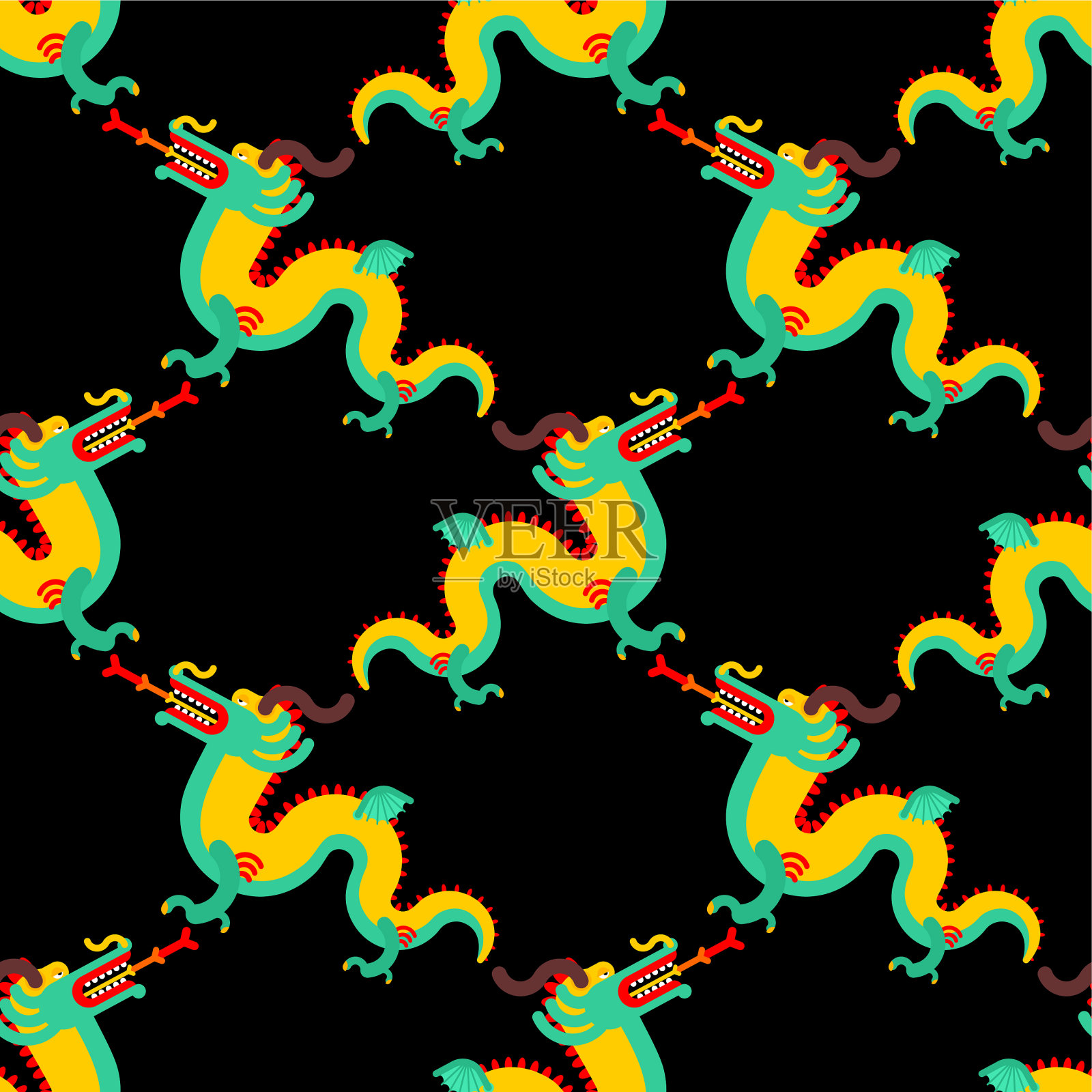 中国龙图案无缝拼接的中国神话插画图片素材