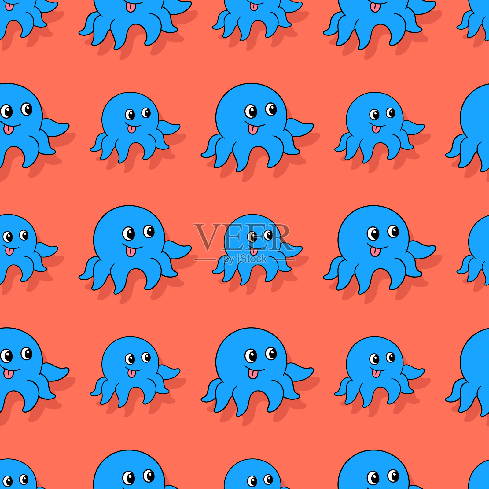 章鱼蓝鱿鱼无缝重复图案。背景矢量图。插画图片素材