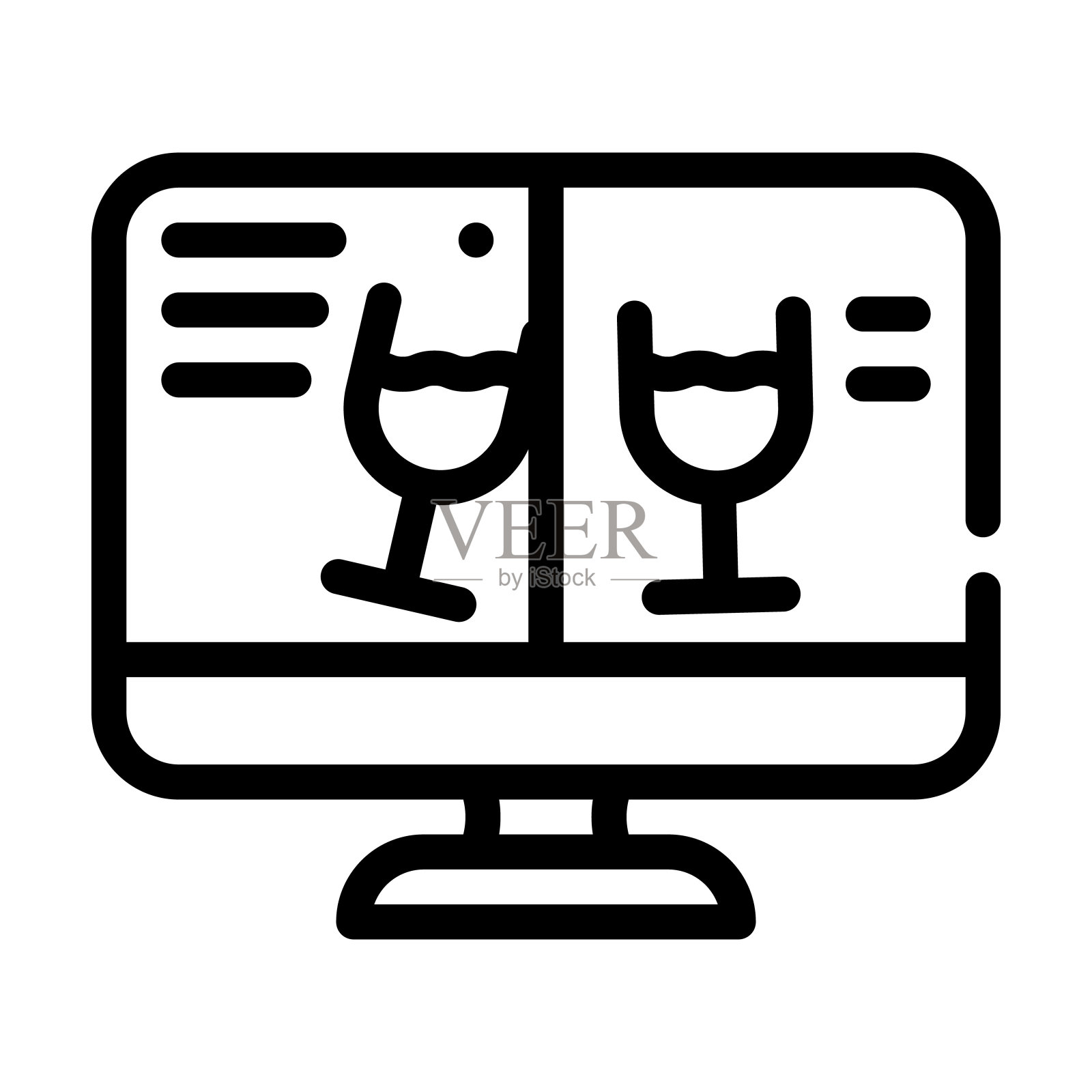 在线庆祝通过视频通话线路图标矢量插图图标素材