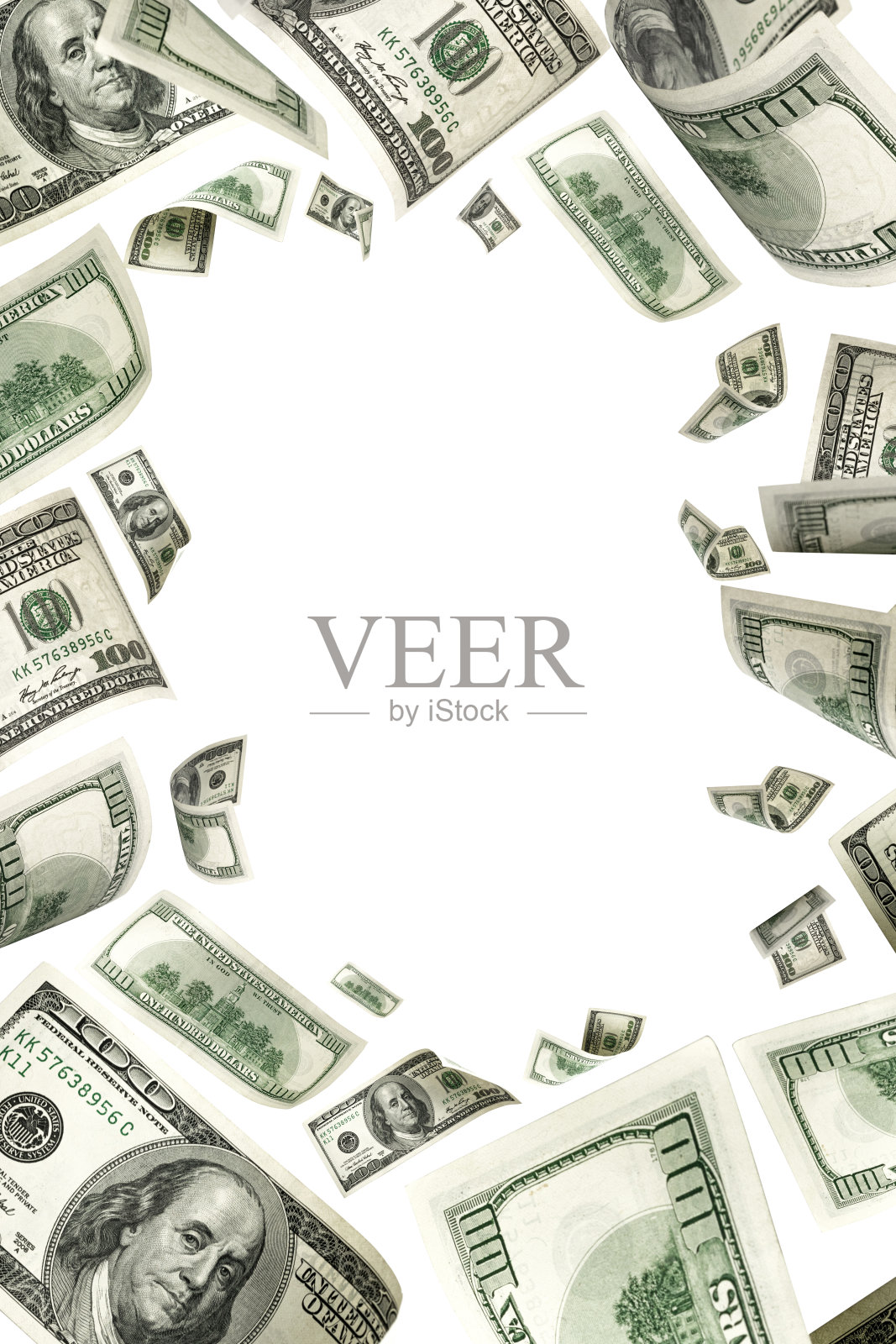 钱的背景。一百美元。美元现金下滑。照片摄影图片