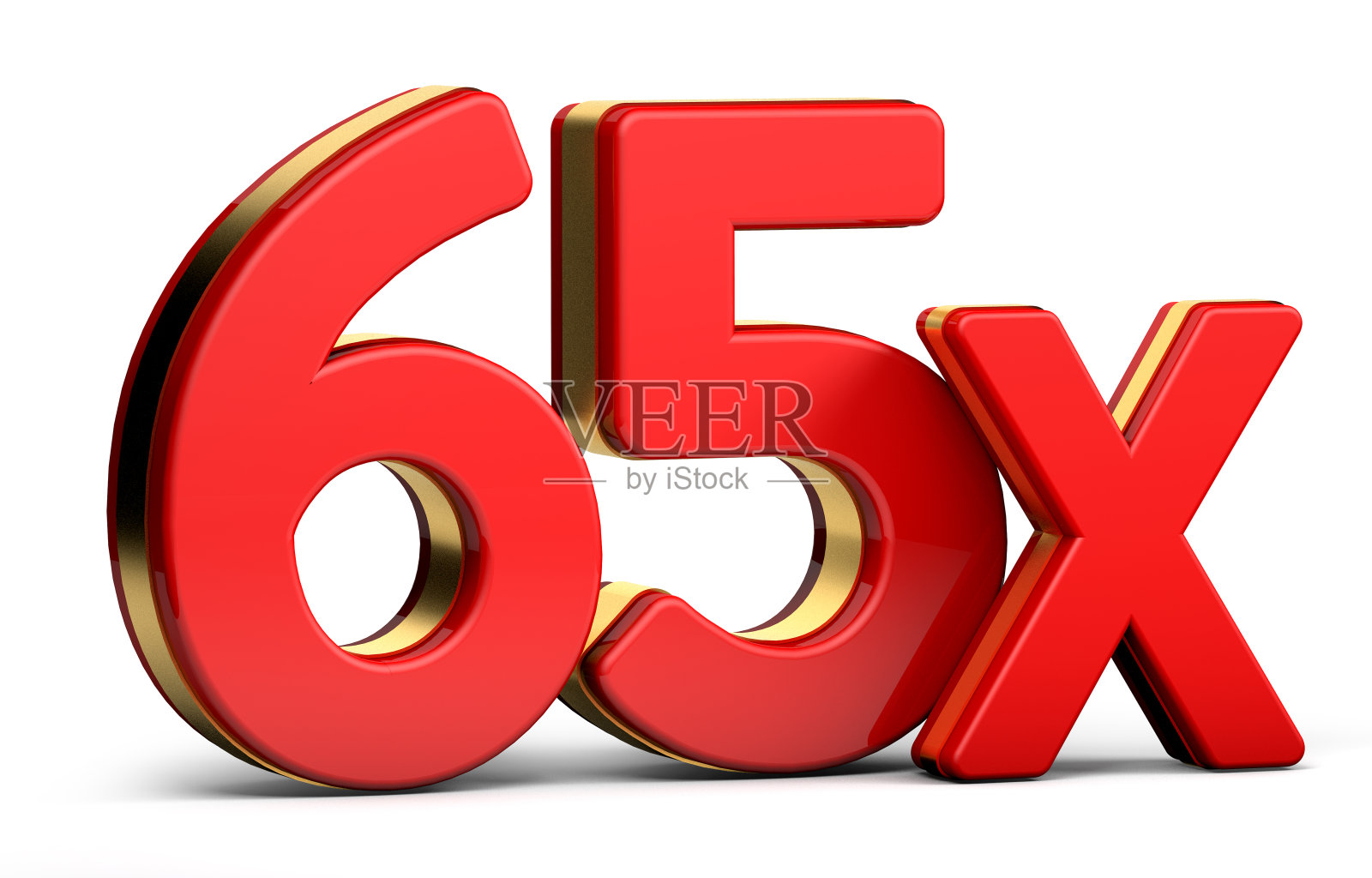 65X金色和红色字母孤立在白色背景上。3 d演示。照片摄影图片