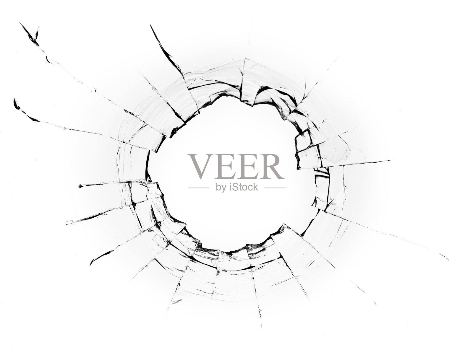 玻璃上的洞,白色背景上的裂缝照片摄影图片