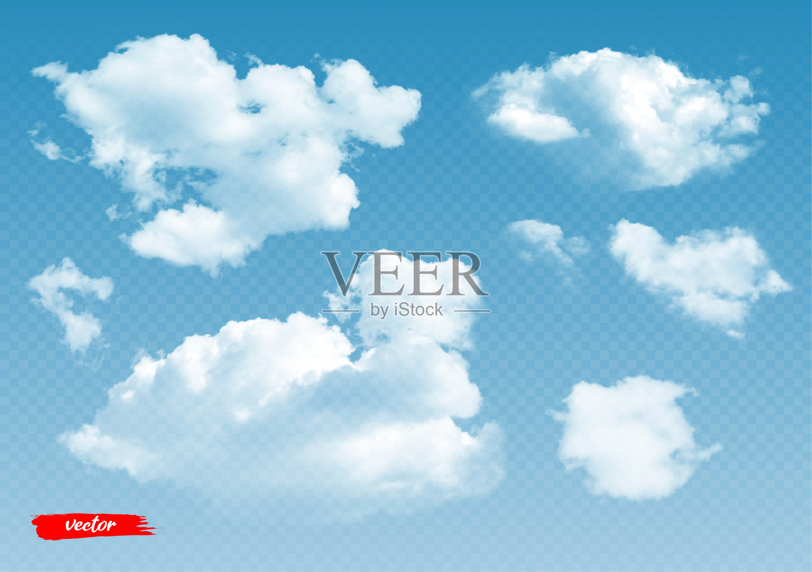 的云。3d现实的矢量插图的不同的云透明的背景。插画图片素材