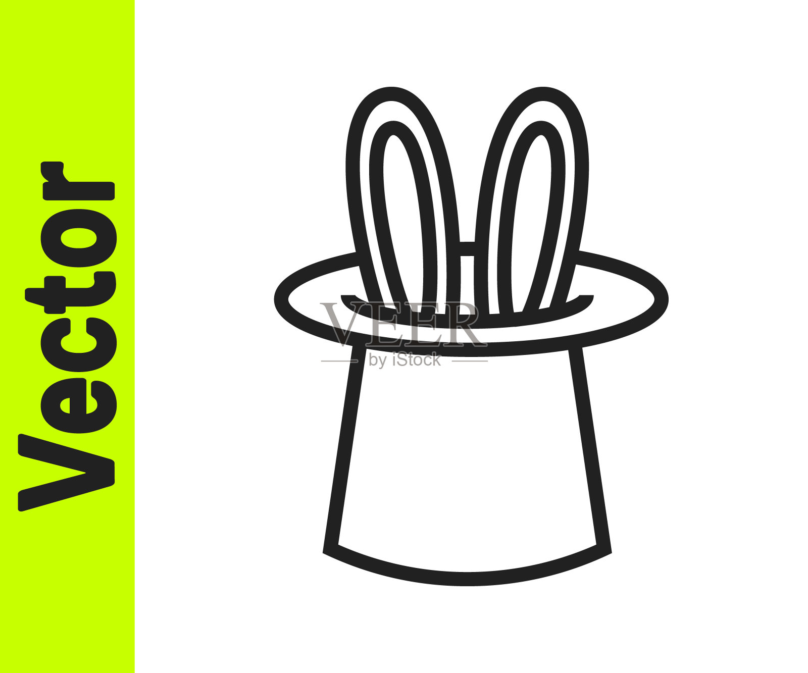 黑线魔术师的帽子和兔子耳朵图标隔离在白色的背景。魔术。神秘的娱乐概念。向量插画图片素材