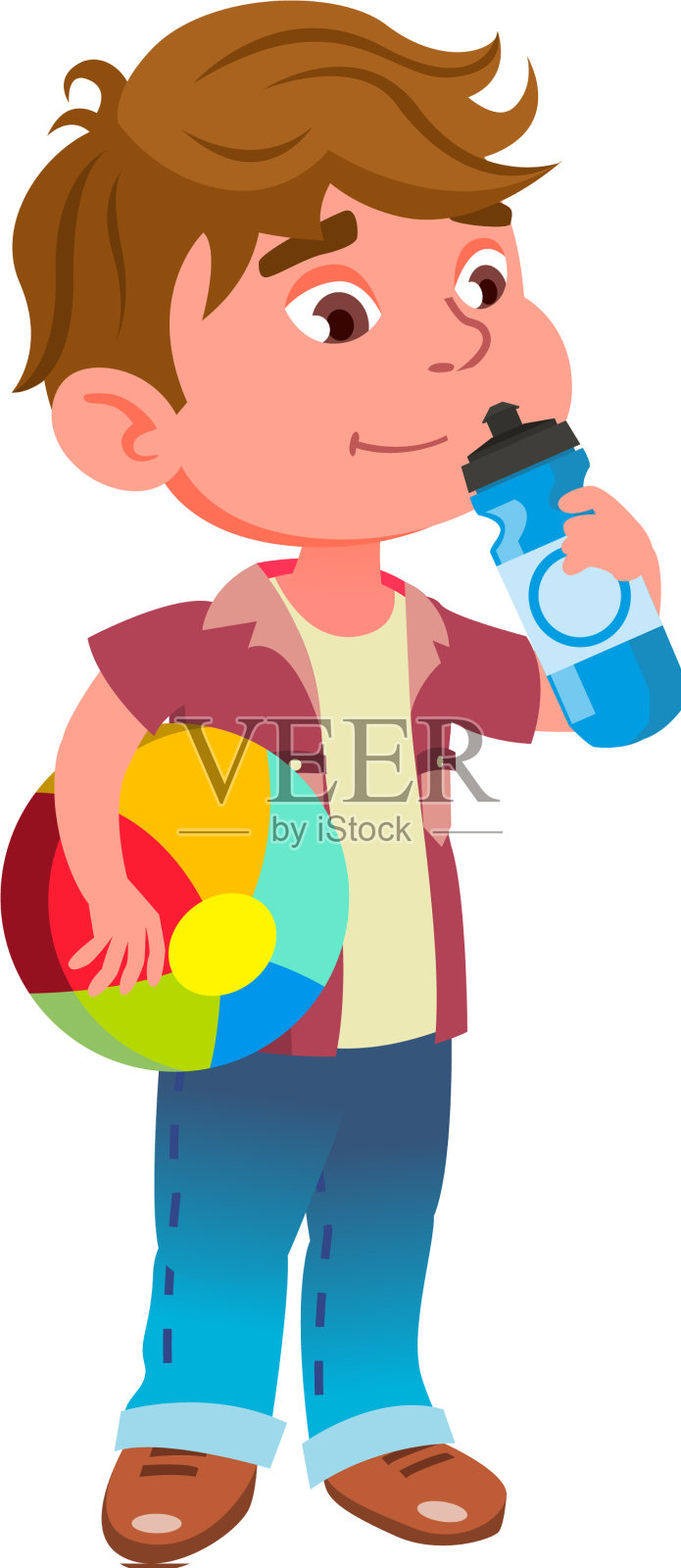 小男孩在操场上喝水设计元素图片