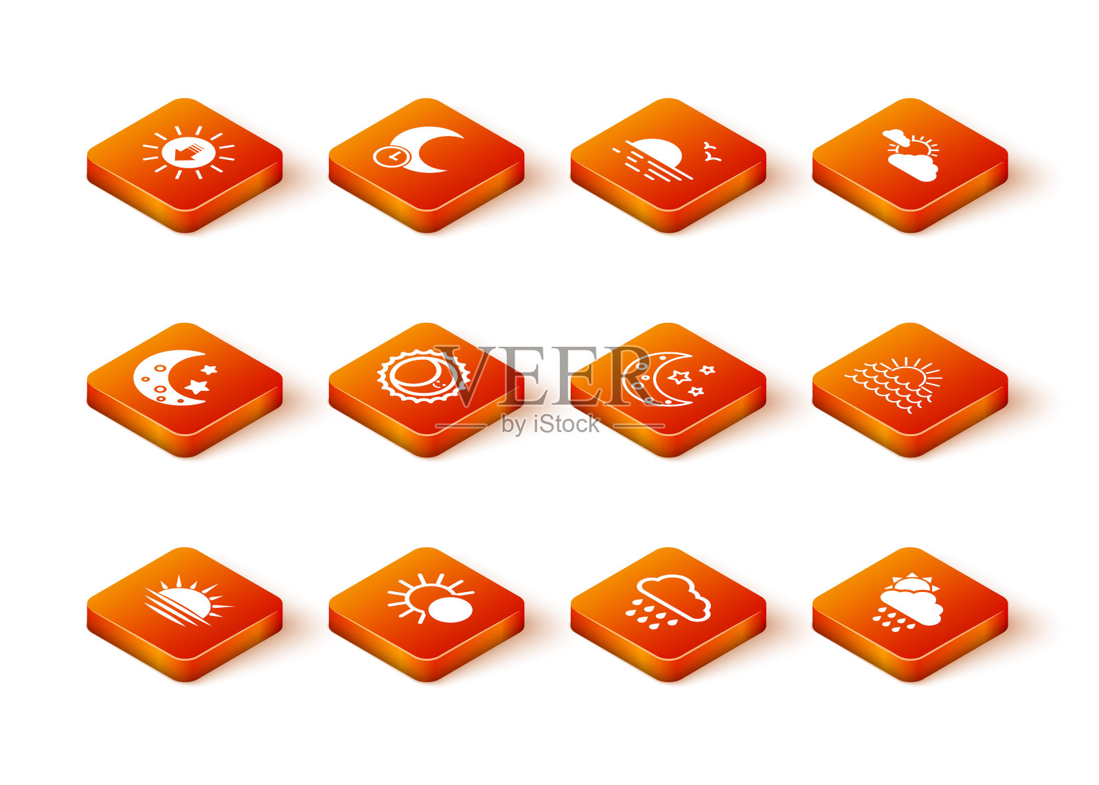 日落,日蚀,月亮和星星,云与雨,和图标。向量图标素材