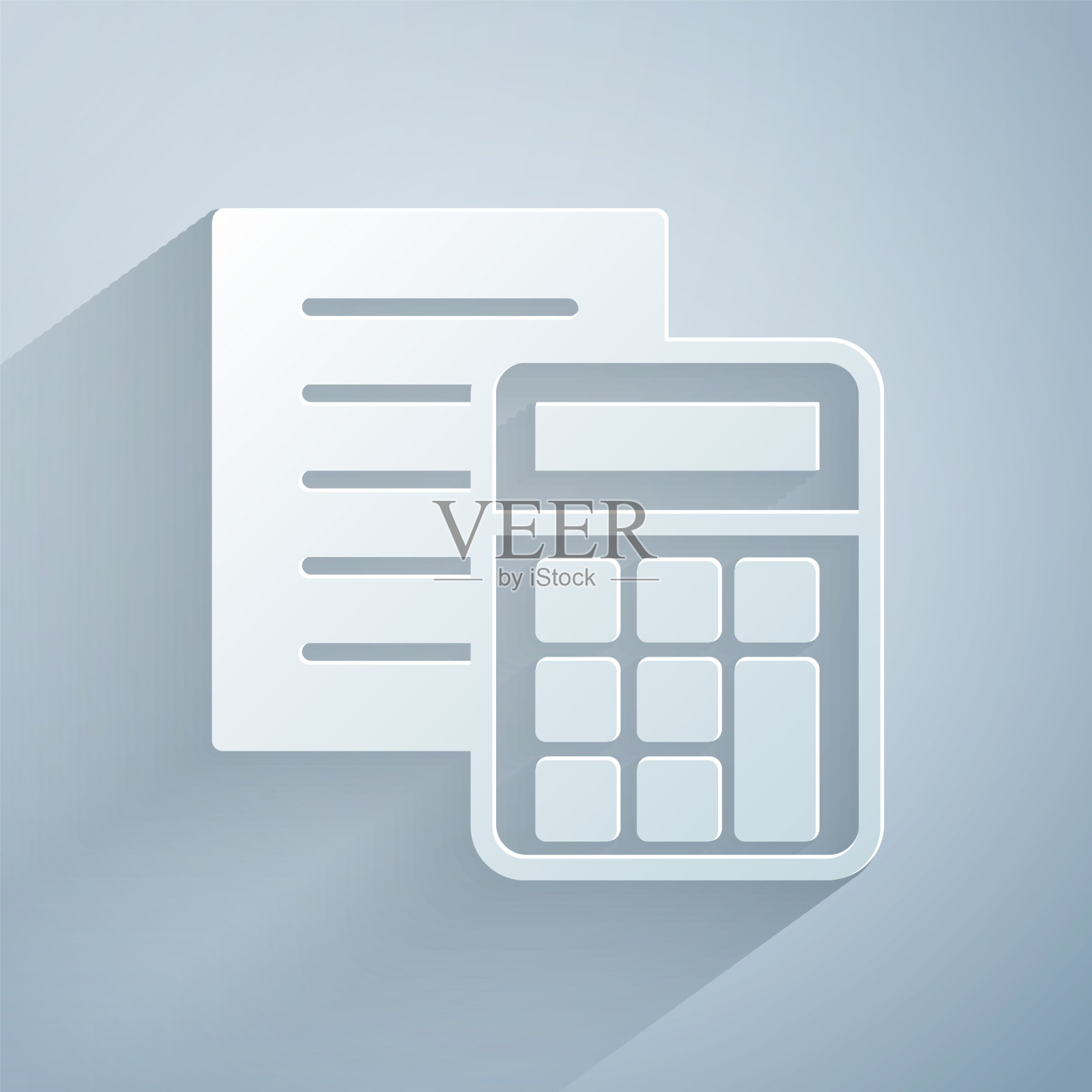 剪纸计算器图标孤立在灰色插画图片素材