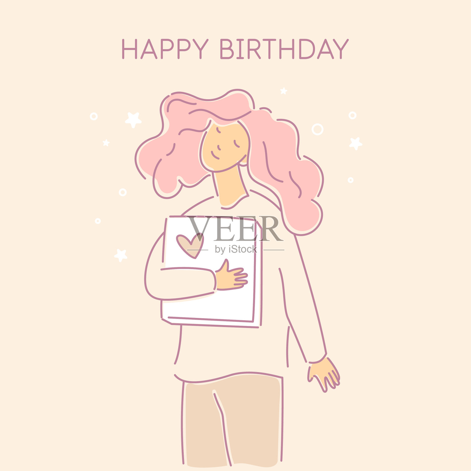 一个穿着时髦衣服的年轻女孩抱着一个插画图片素材