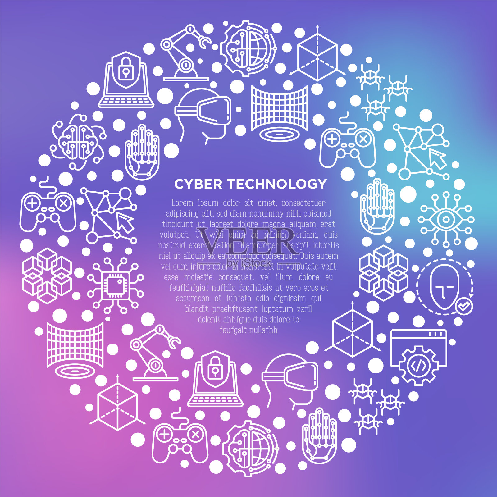 网络技术概念在圆与细线插画图片素材