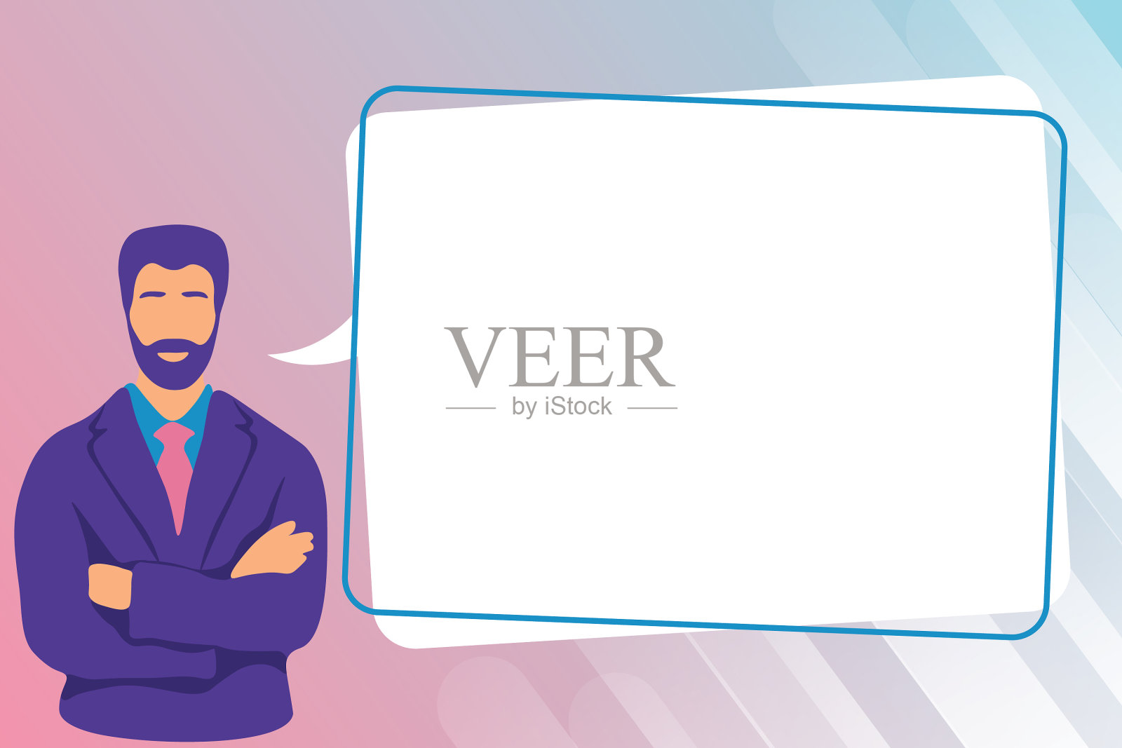 男子交叉双手站着,说话冒泡插画图片素材