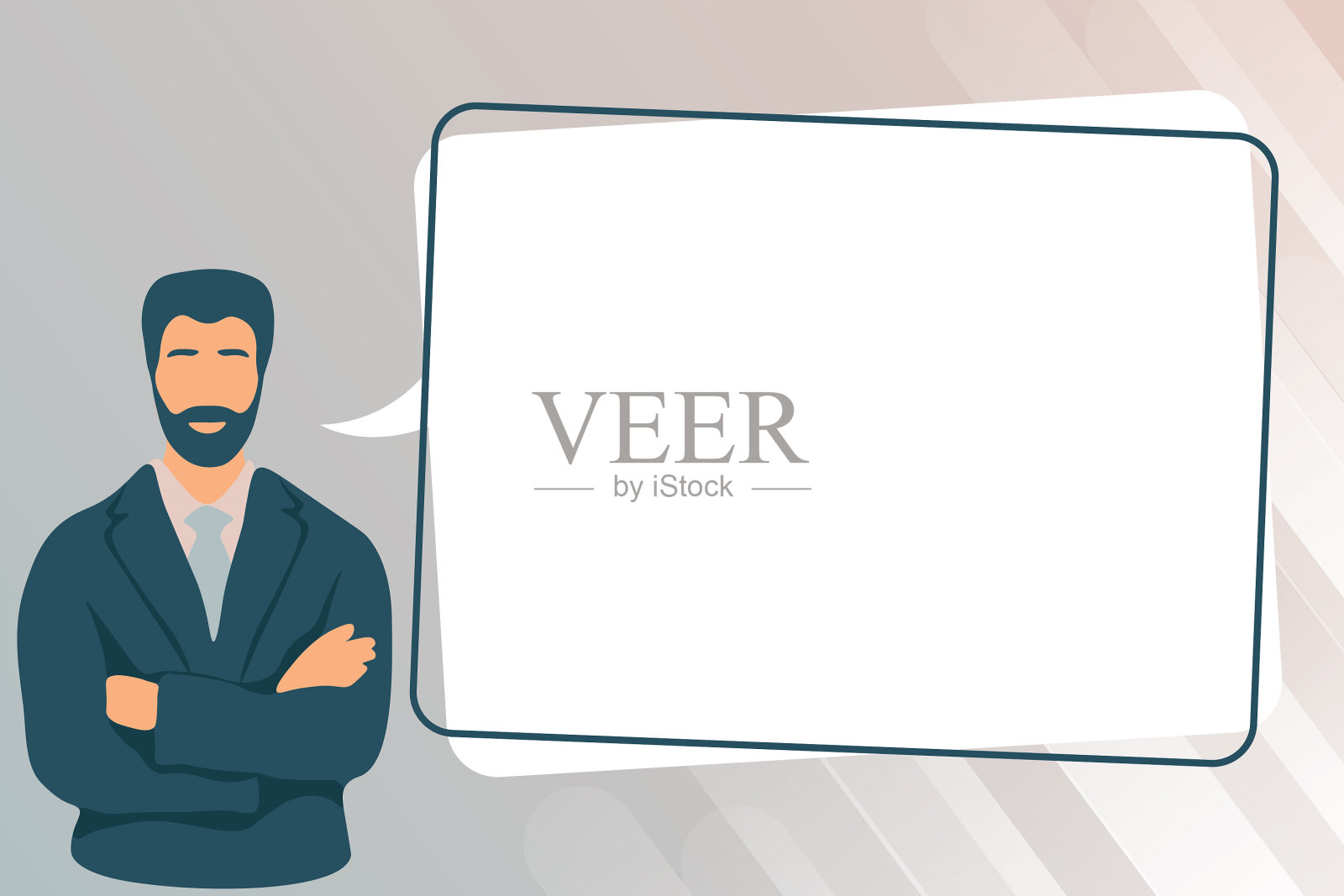 男子交叉双手站着,说话冒泡插画图片素材