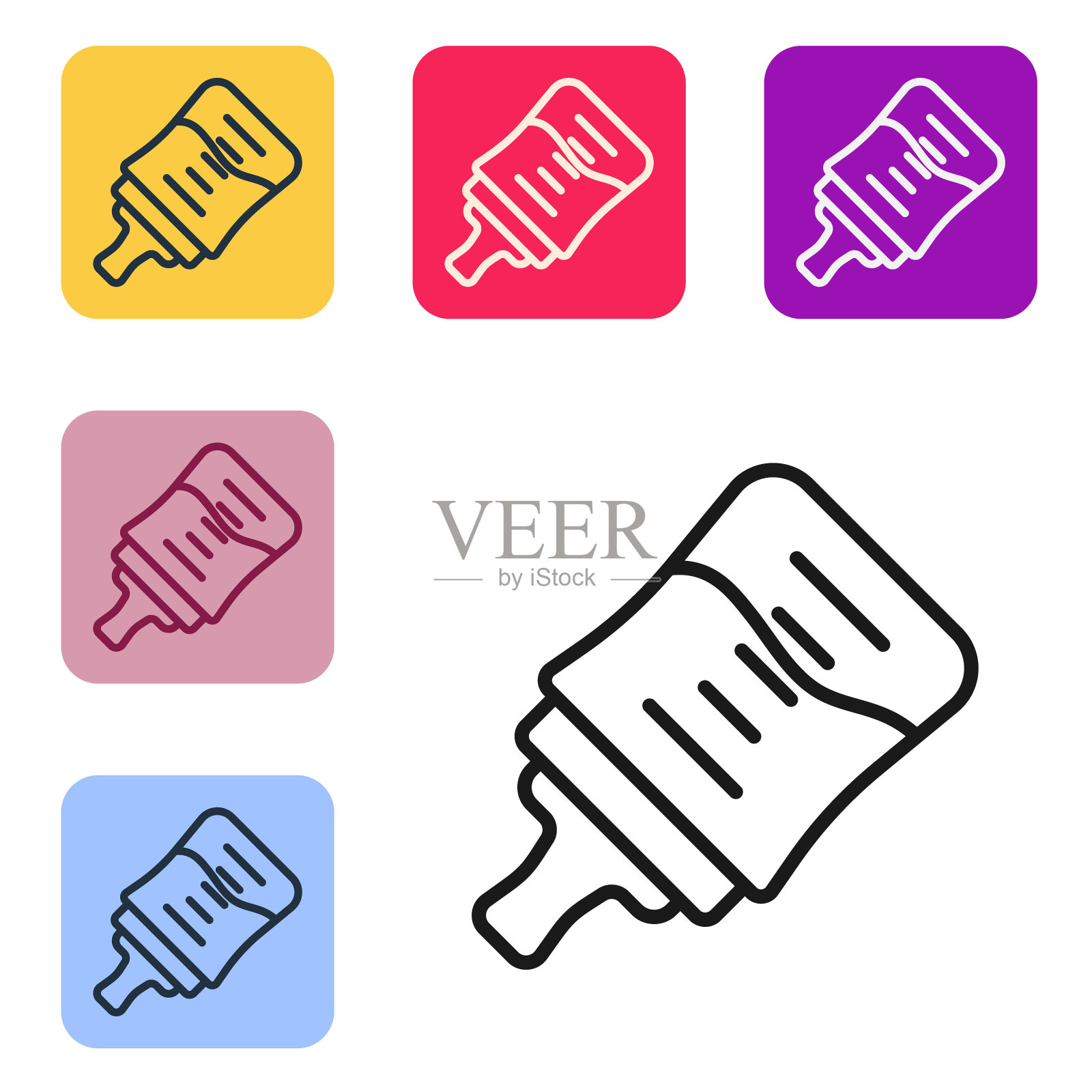 黑线奶瓶图标隔离在白色的背景。奶瓶图标。牛奶瓶的迹象。在彩色方形按钮中设置图标。向量图标素材