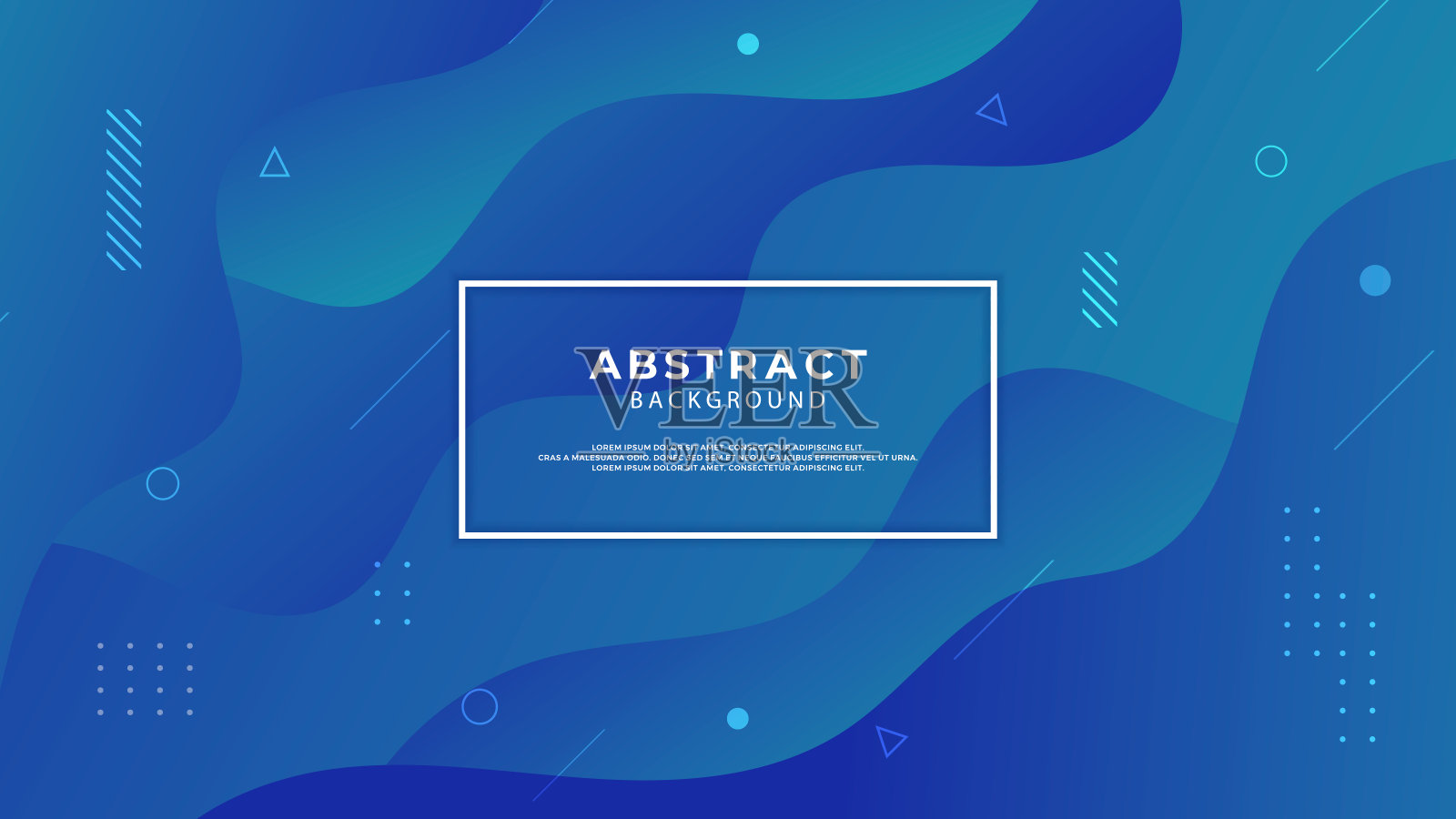 抽象蓝色梯度流体波背景与几何形状。现代的背景。可以用于登陆页,书封面,小册子,传单,杂志,任何品牌,横幅,标题,演示文稿,和墙纸背景插画图片素材