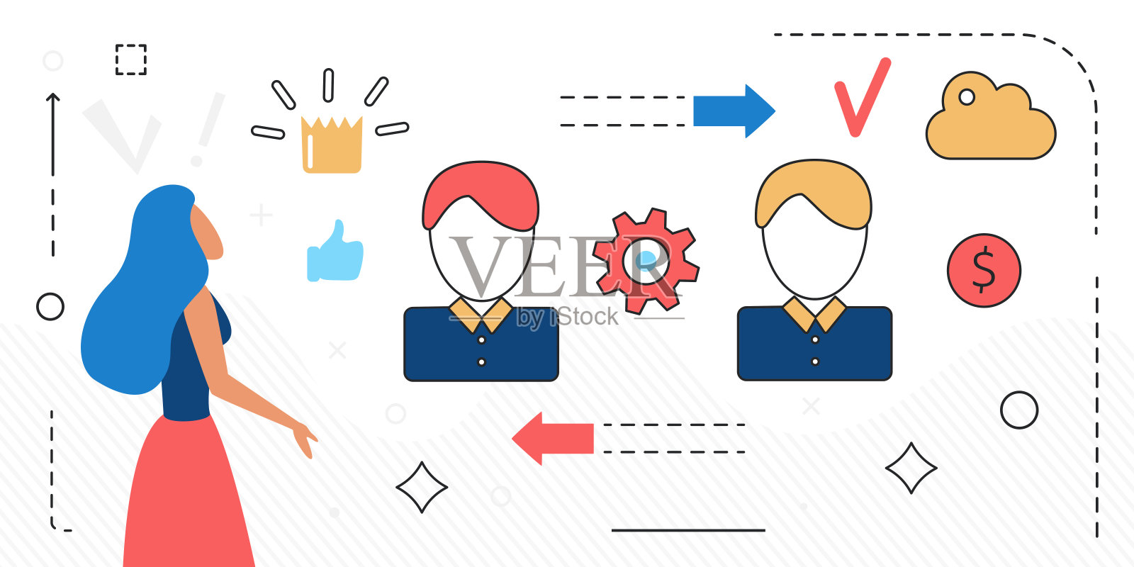 企业对话团队合作,商务人员团队意见交流讨论会议插画图片素材