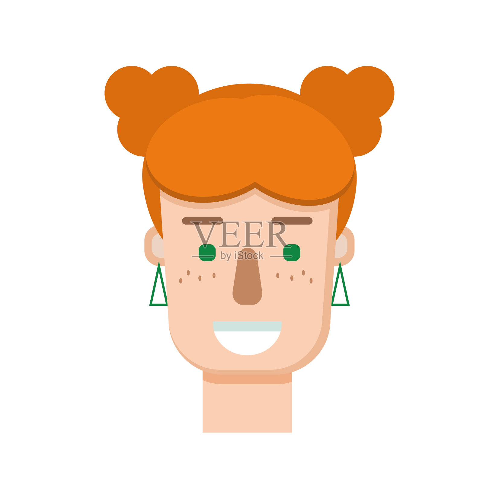 可爱的红发女孩,戴着绿耳环插画图片素材