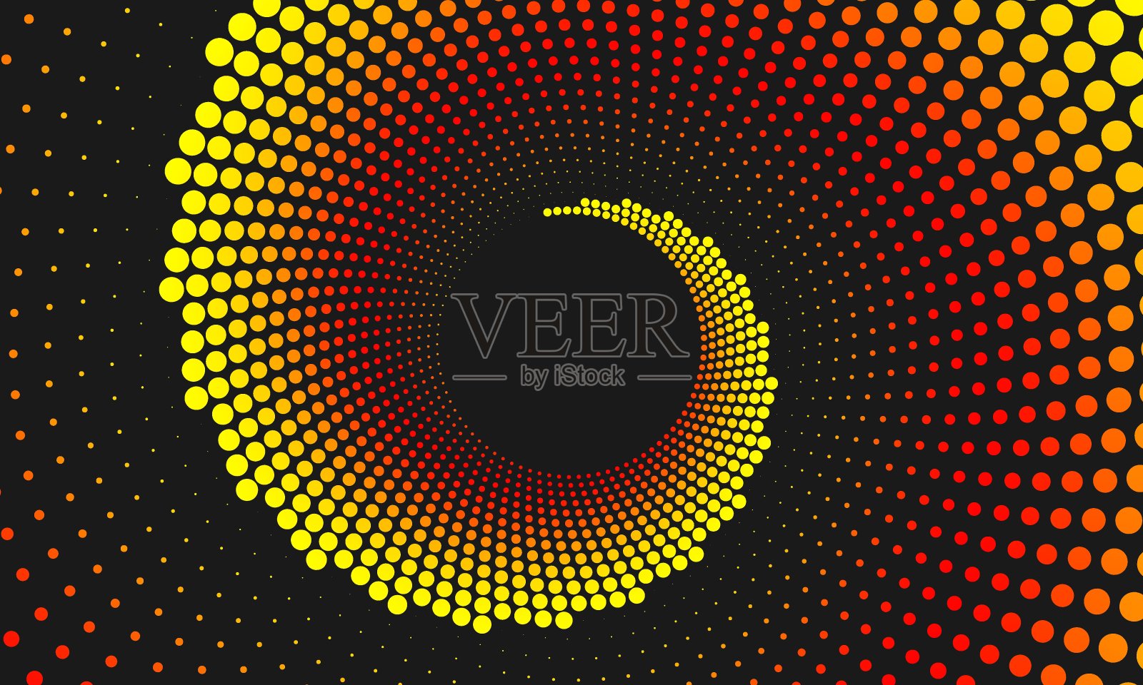 抽象圆形虚线几何背景。红色和黄色的渐变圆元素在黑色背景上。矢量插图EPS 10插画图片素材