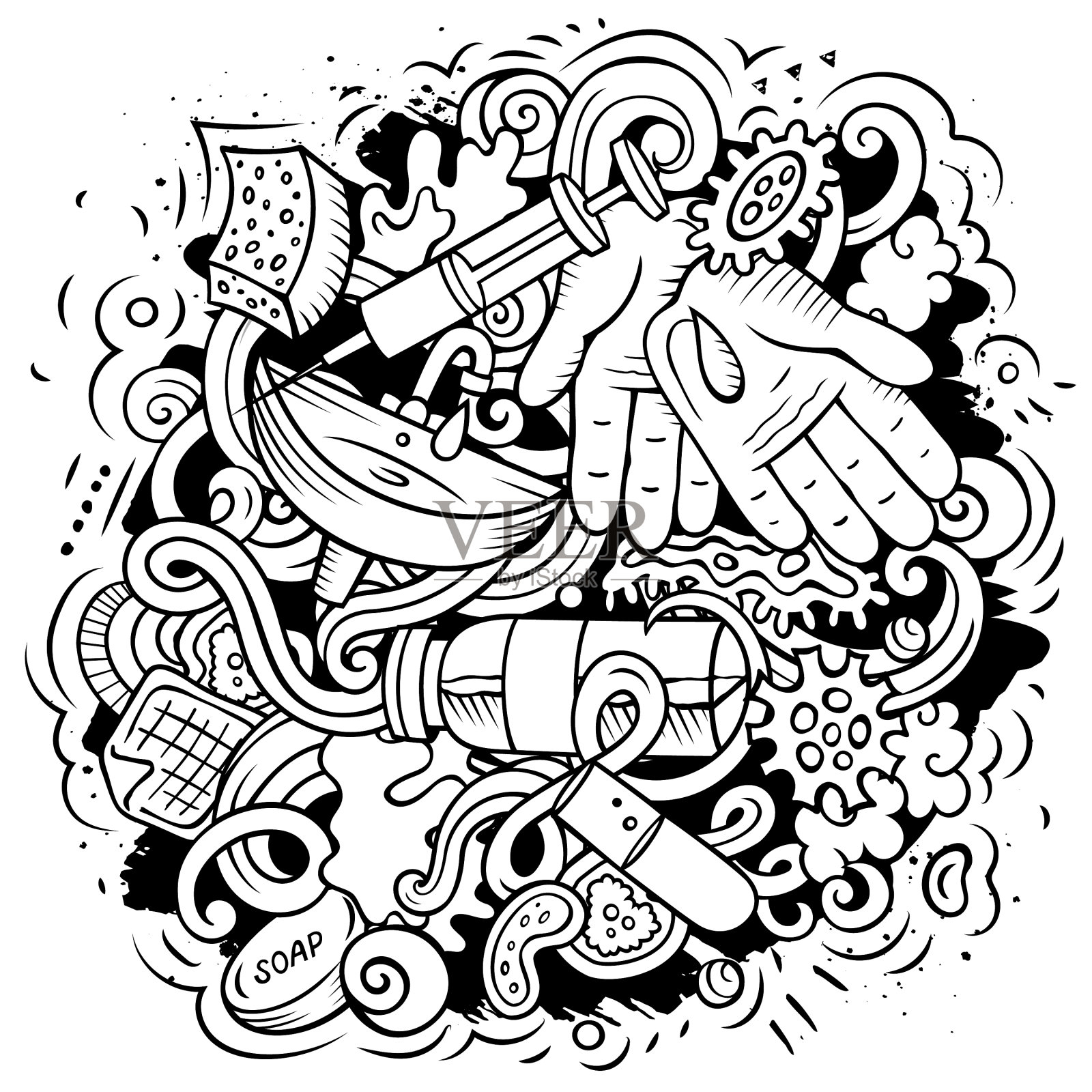 冠状病毒手绘卡通涂鸦设计元素图片