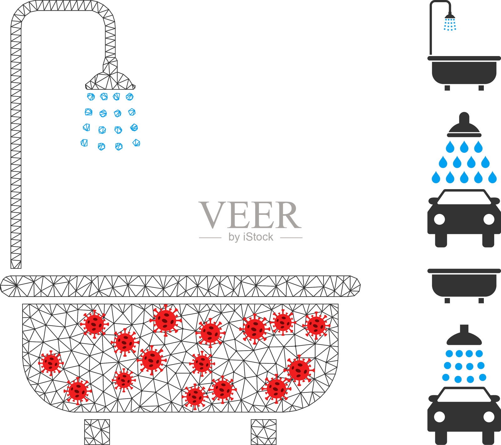 多边形网眼淋浴浴缸象形用插画图片素材