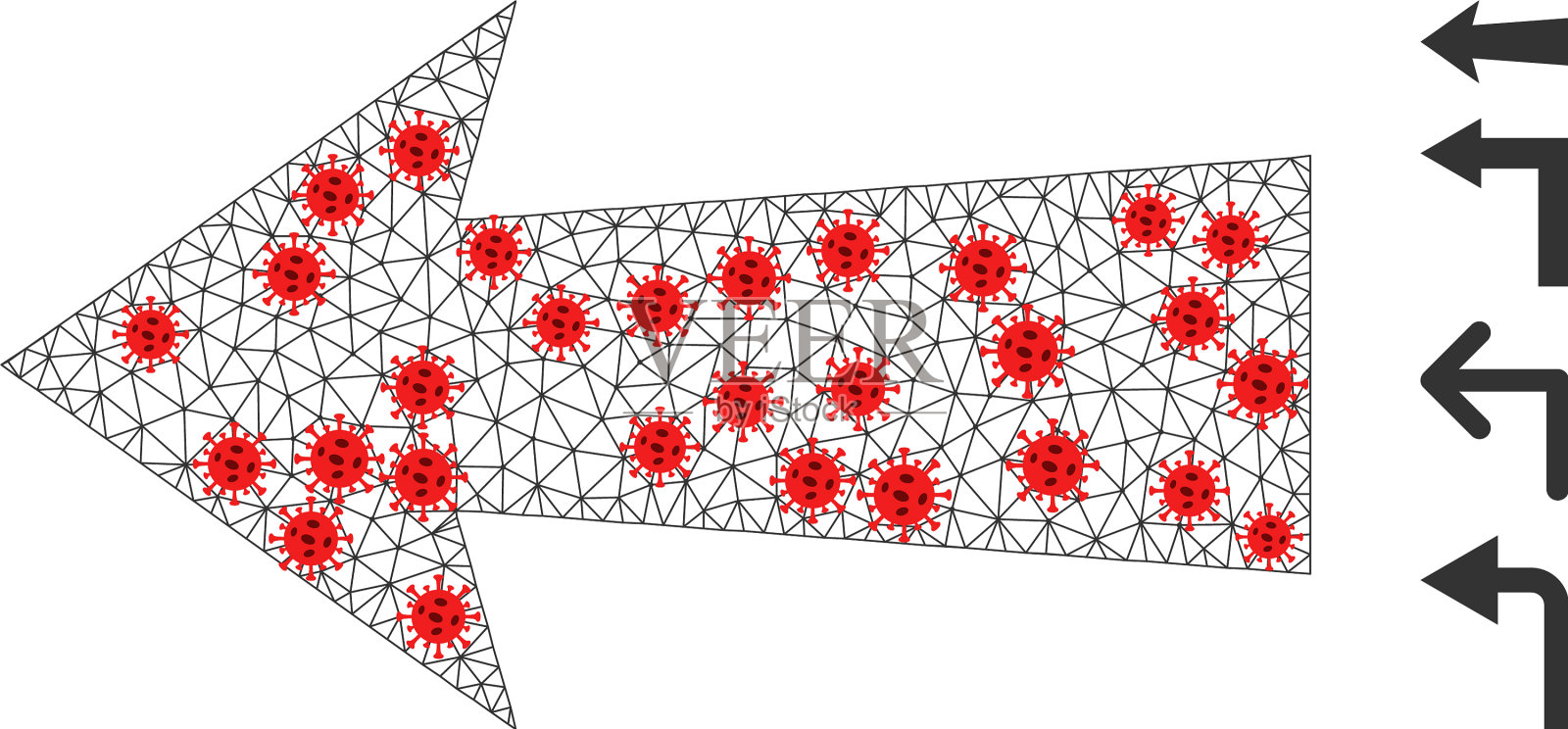 多边形网络箭头左带有病毒的象形图插画图片素材