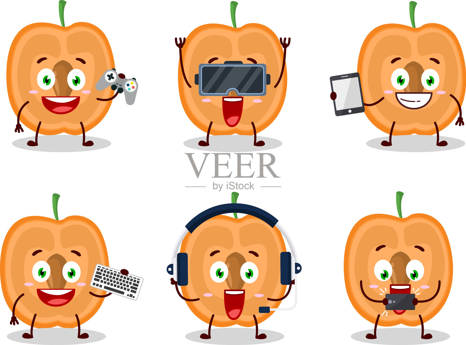 切着杏子和各种可爱的人玩着游戏插画图片素材