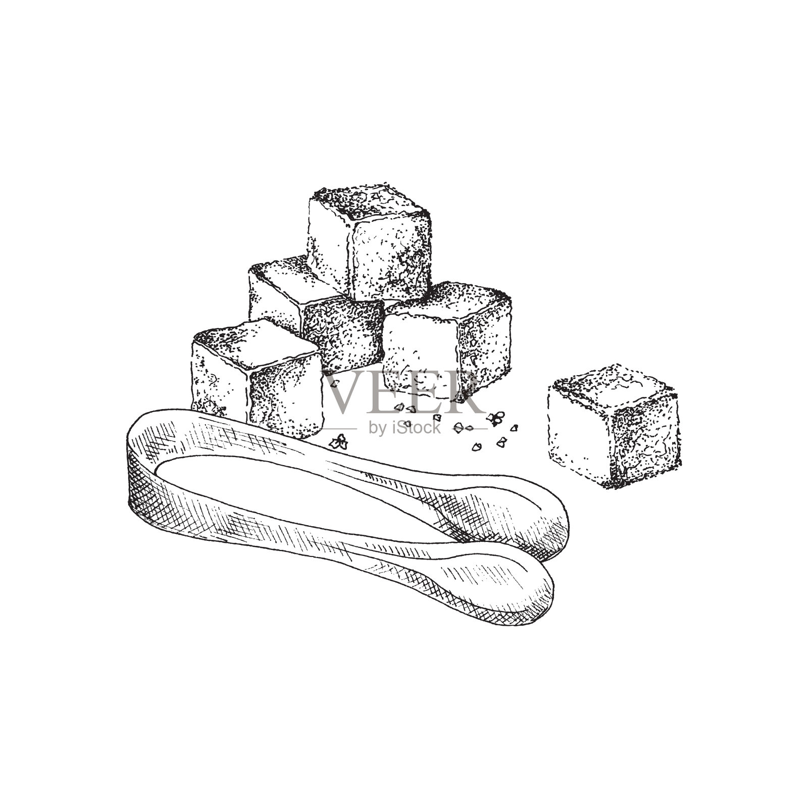 天然精制食品甜菜或甘蔗糖和钳子设计元素图片