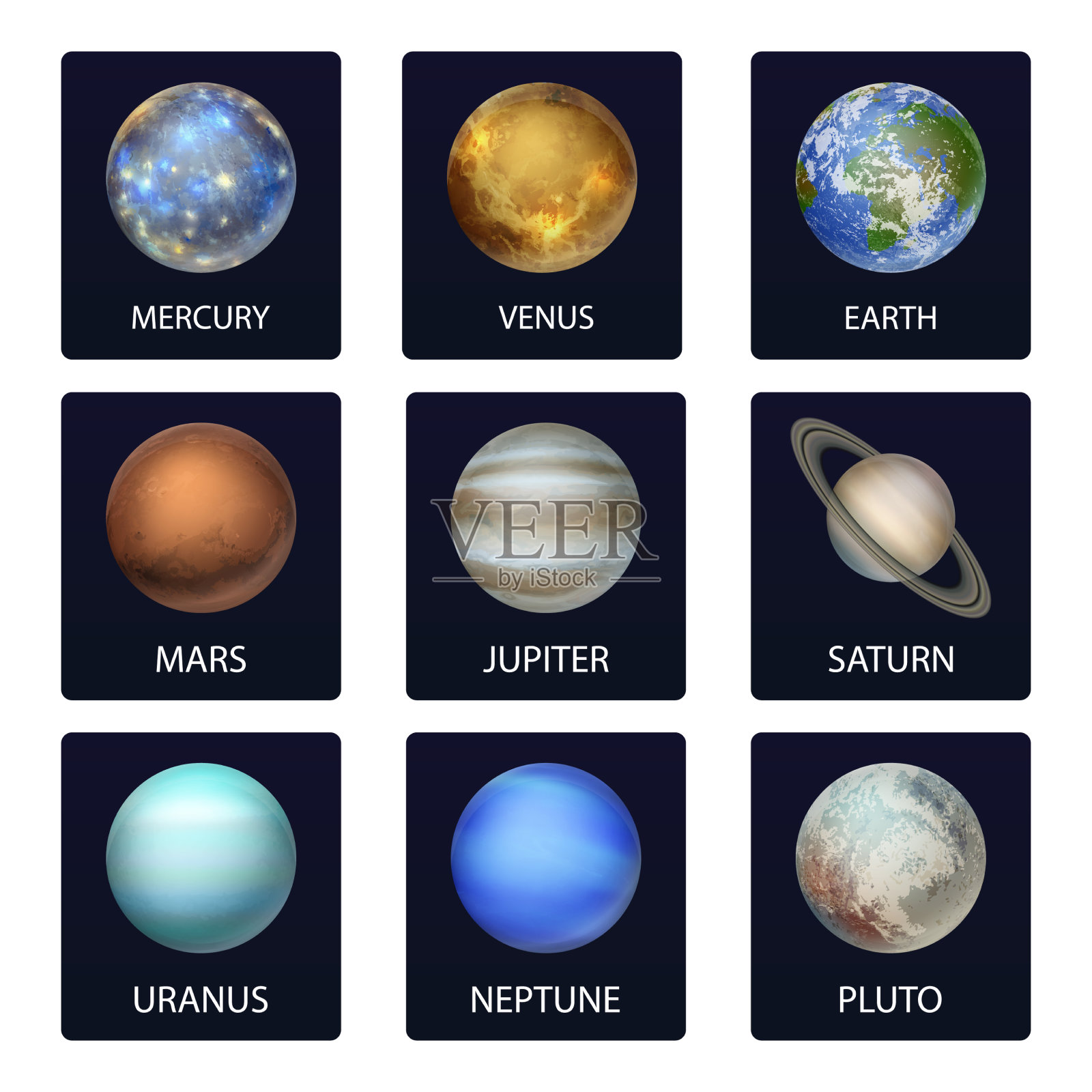 3d现实的太空星球卡图标集图标素材