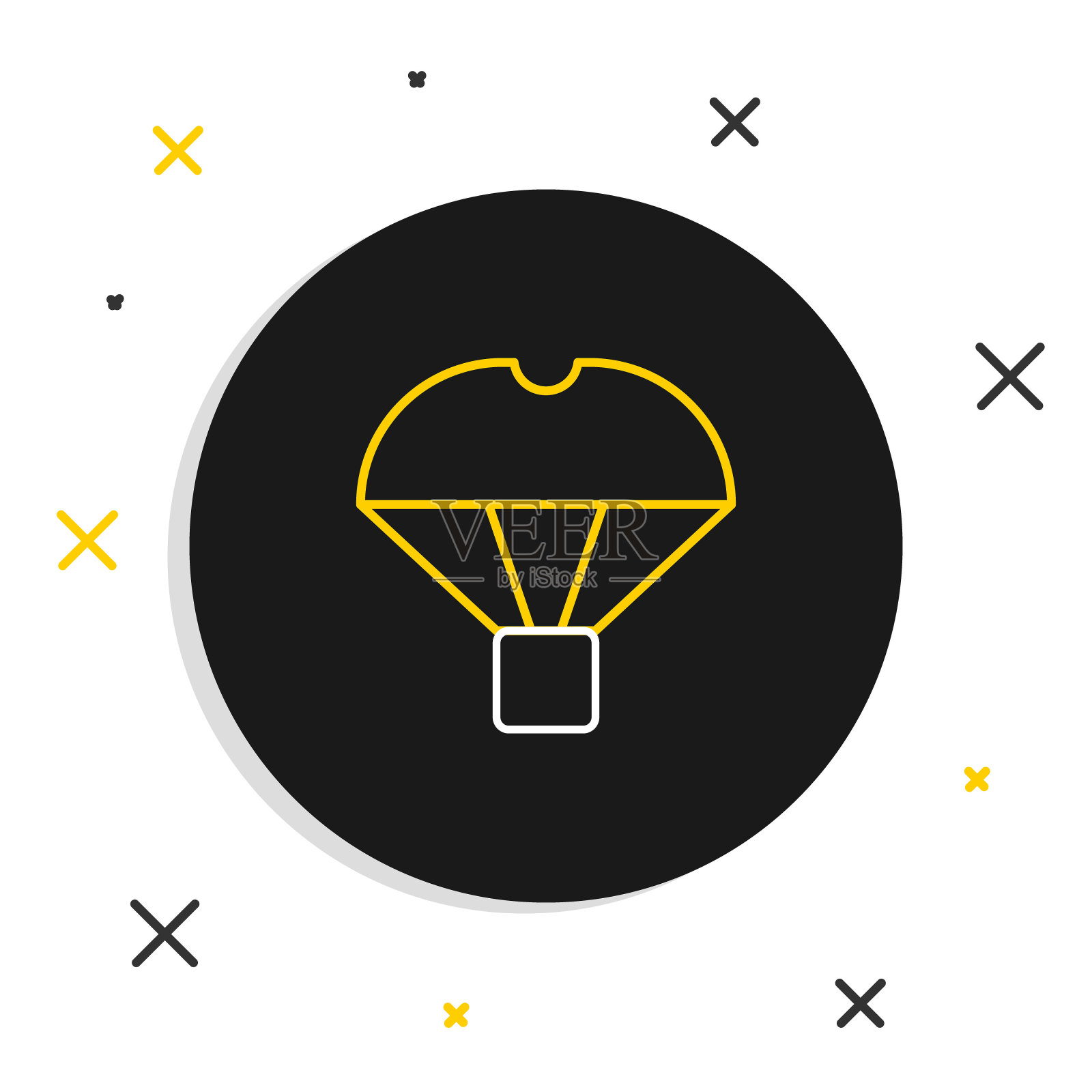 线盒飞行的降落伞图标孤立在白色的背景。包裹与降落伞运输。送货服务,空运。色彩斑斓的轮廓的概念。向量插画图片素材