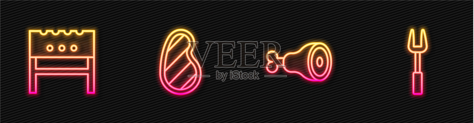 设线鸡腿烧烤火盆牛排和肉图标素材