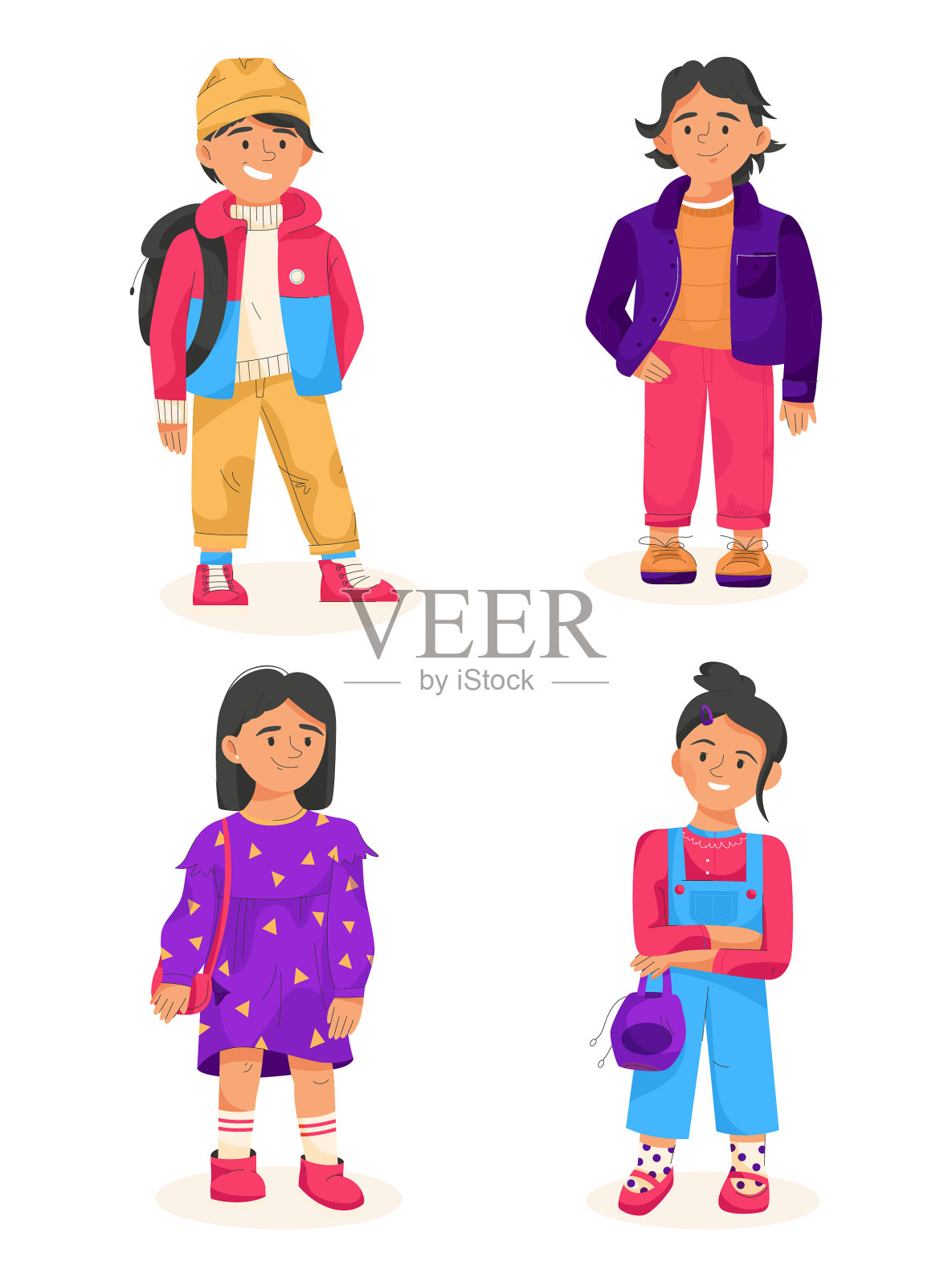 时尚儿童概念儿童在休闲服装插画图片素材