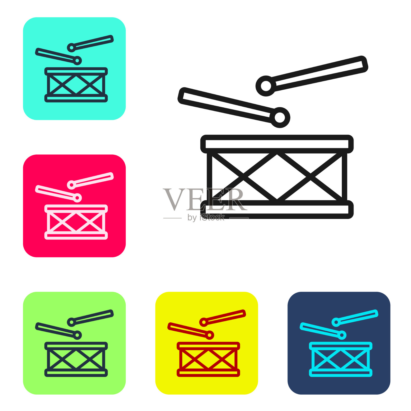 黑线鼓与鼓棒图标隔离上图标素材